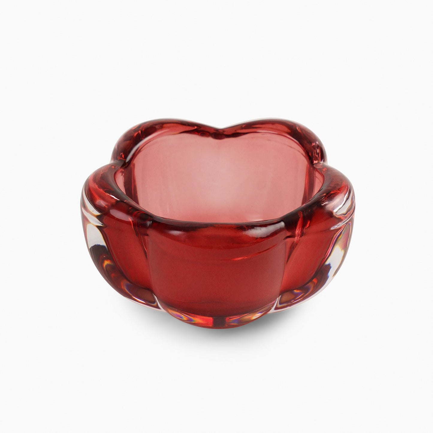 Set of 4 Red Glass Flower Shaped Tealight Holders