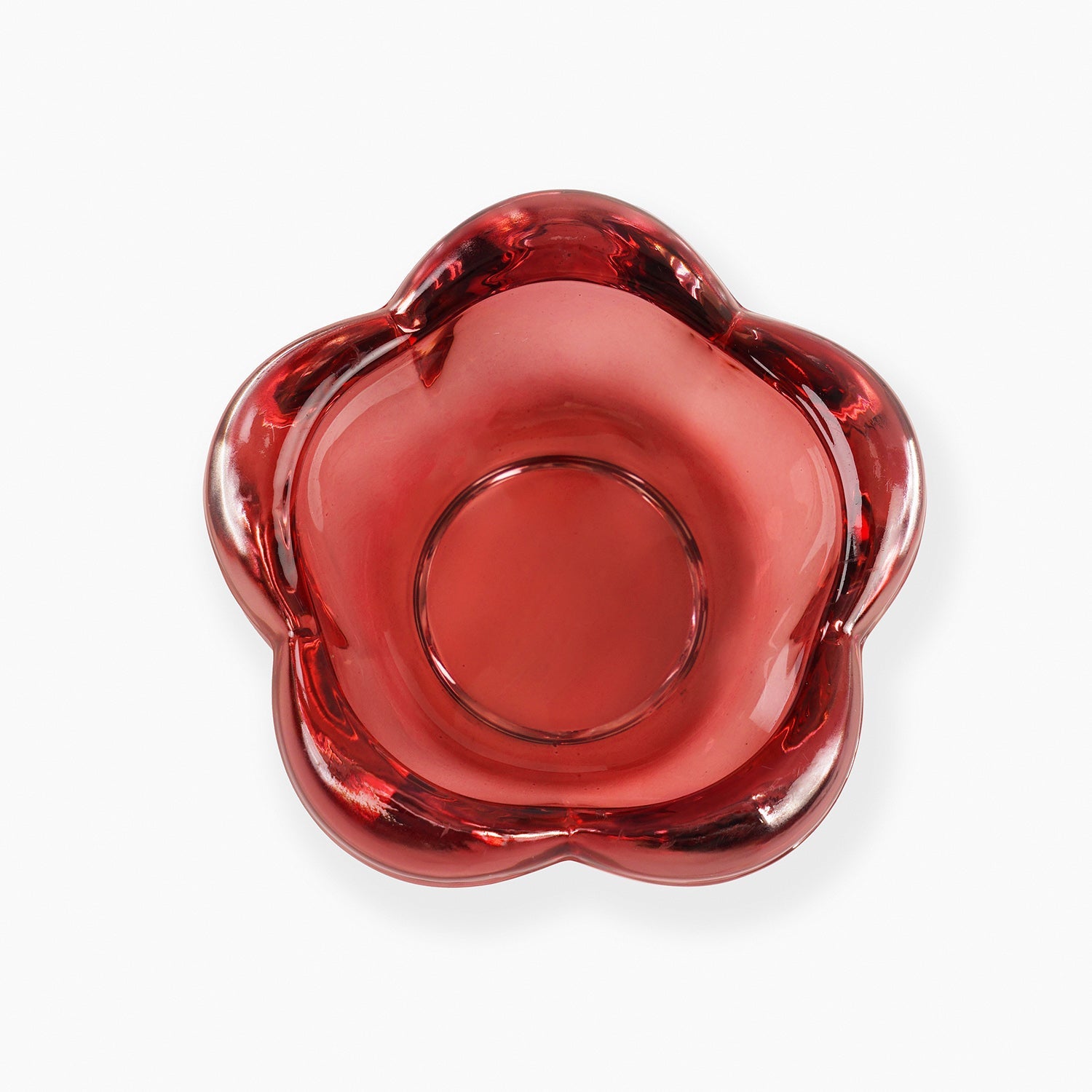 Set of 4 Red Glass Flower Shaped Tealight Holders