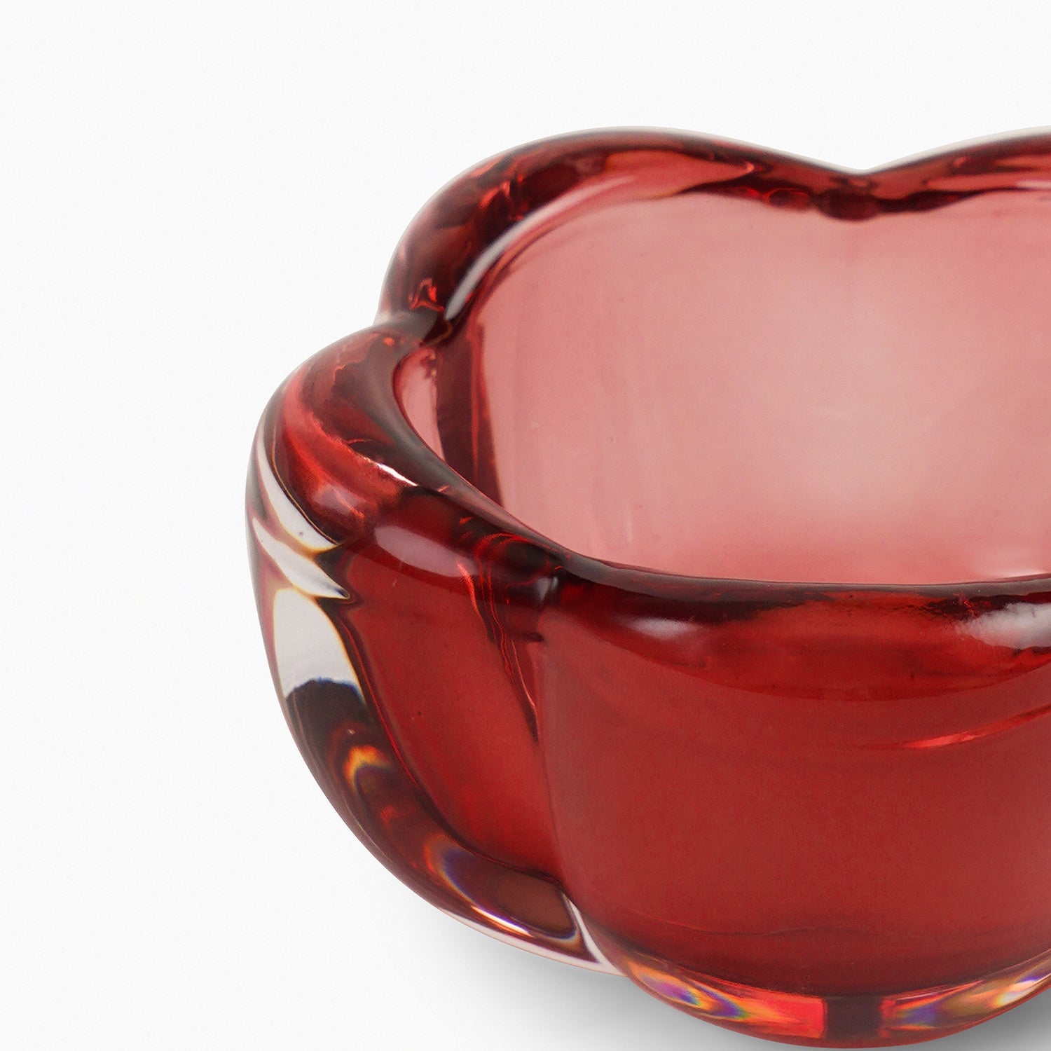Set of 4 Red Glass Flower Shaped Tealight Holders