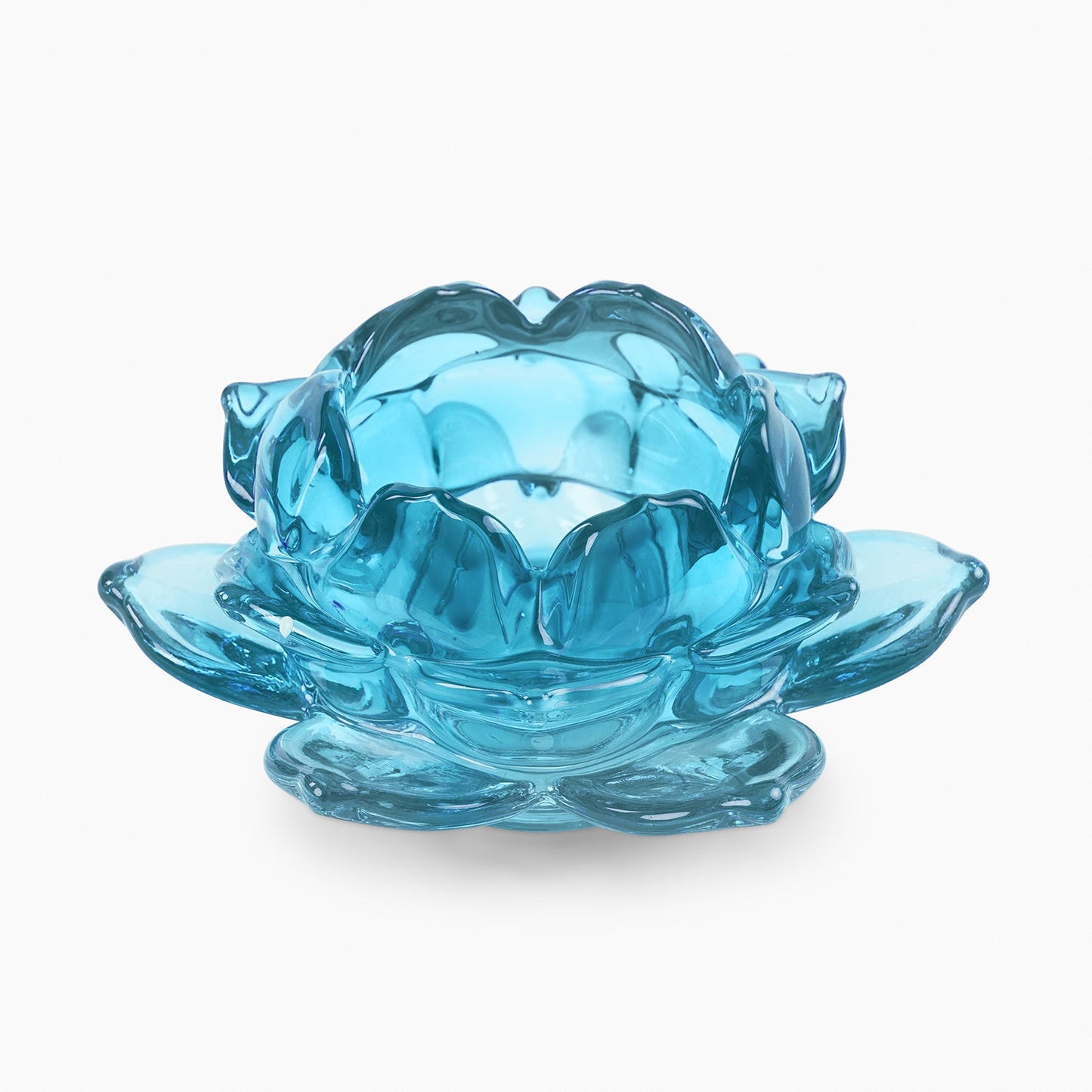 Set of 3 Blue Glass Lotus Shaped Tealight Holders