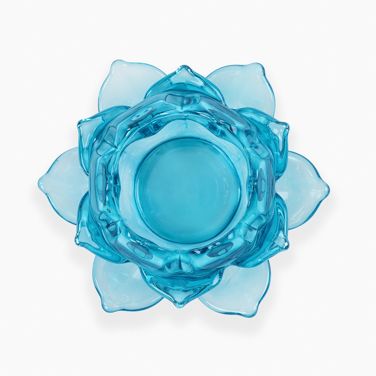 Set of 3 Blue Glass Lotus Shaped Tealight Holders