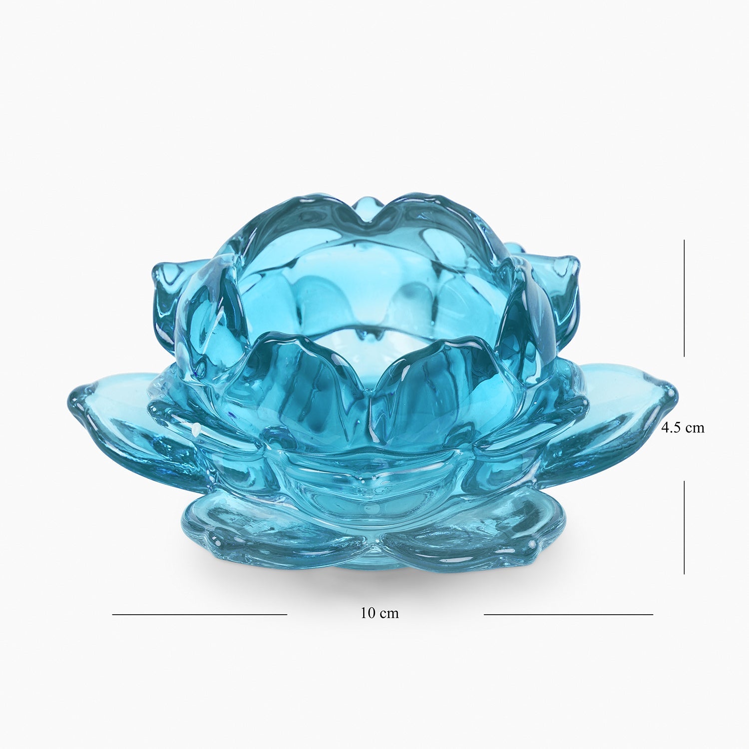 Set of 3 Blue Glass Lotus Shaped Tealight Holders