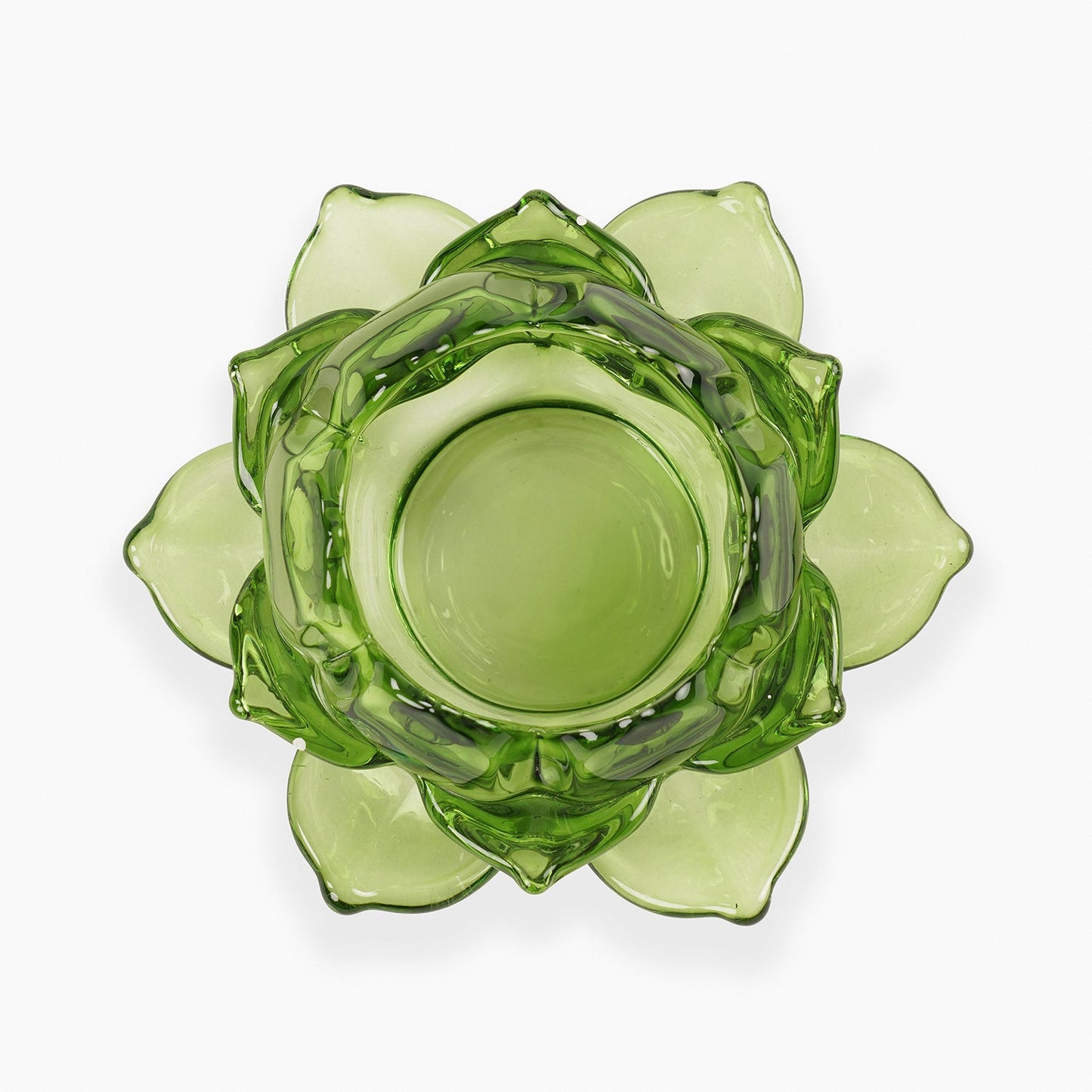 Set of 3 Green Glass Lotus Shaped Tealight Holders
