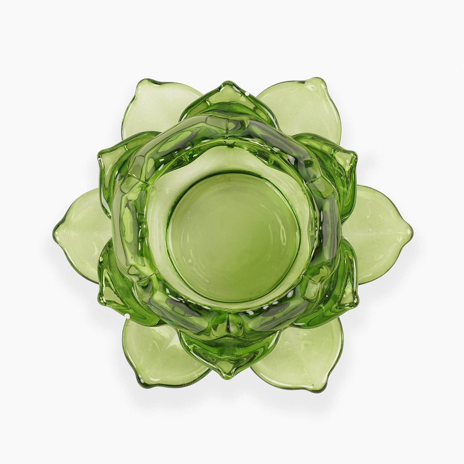 Set of 3 Green Glass Lotus Shaped Tealight Holders