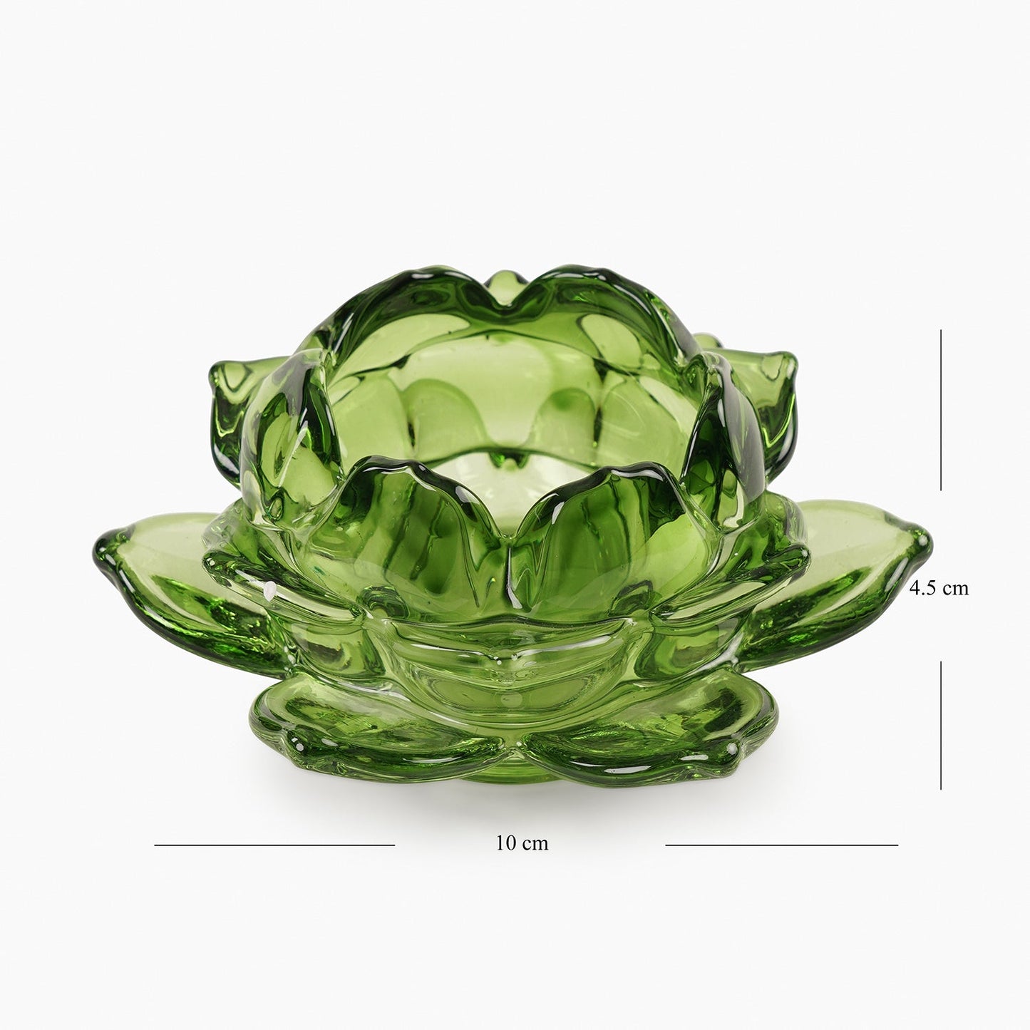 Set of 3 Green Glass Lotus Shaped Tealight Holders