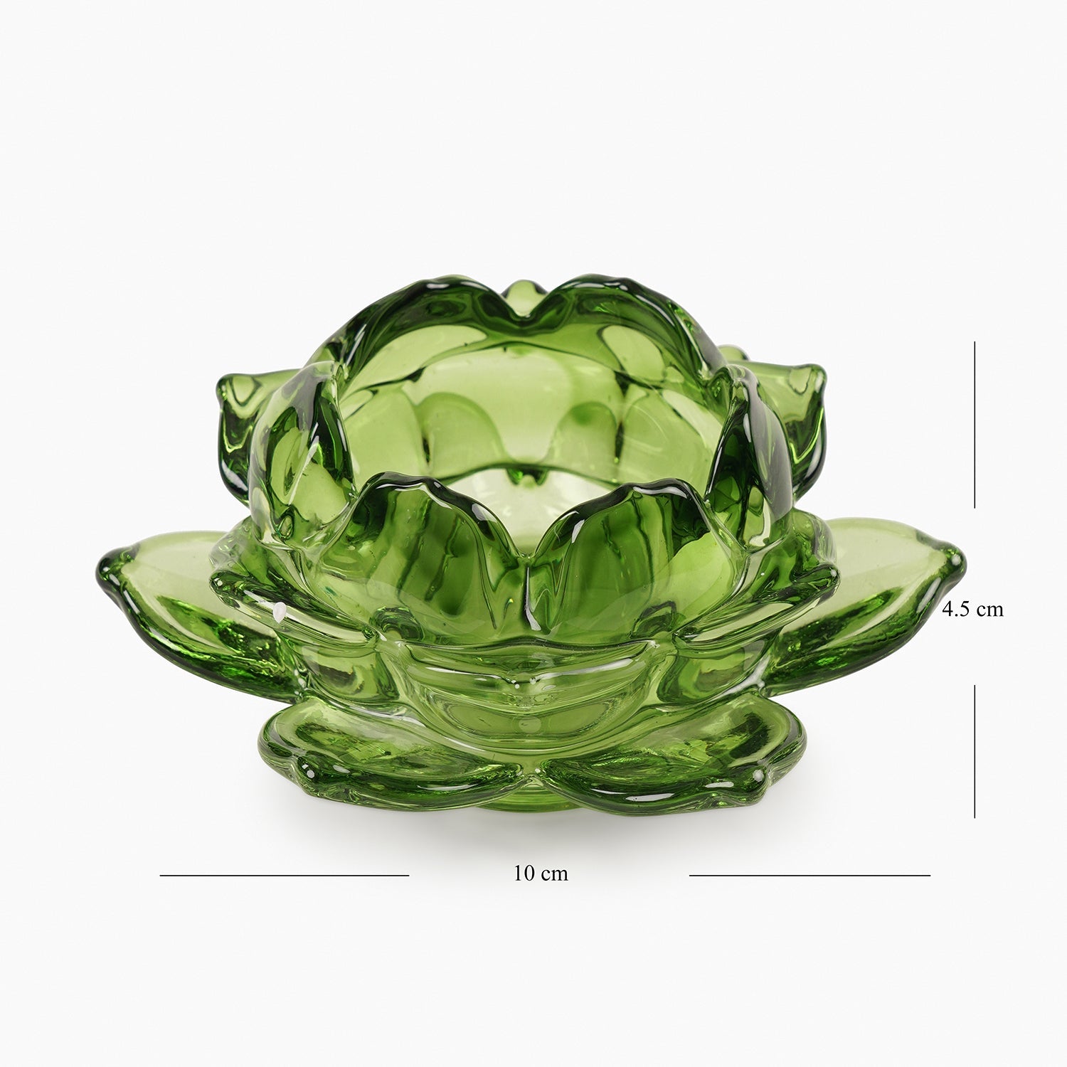 Set of 3 Green Glass Lotus Shaped Tealight Holders