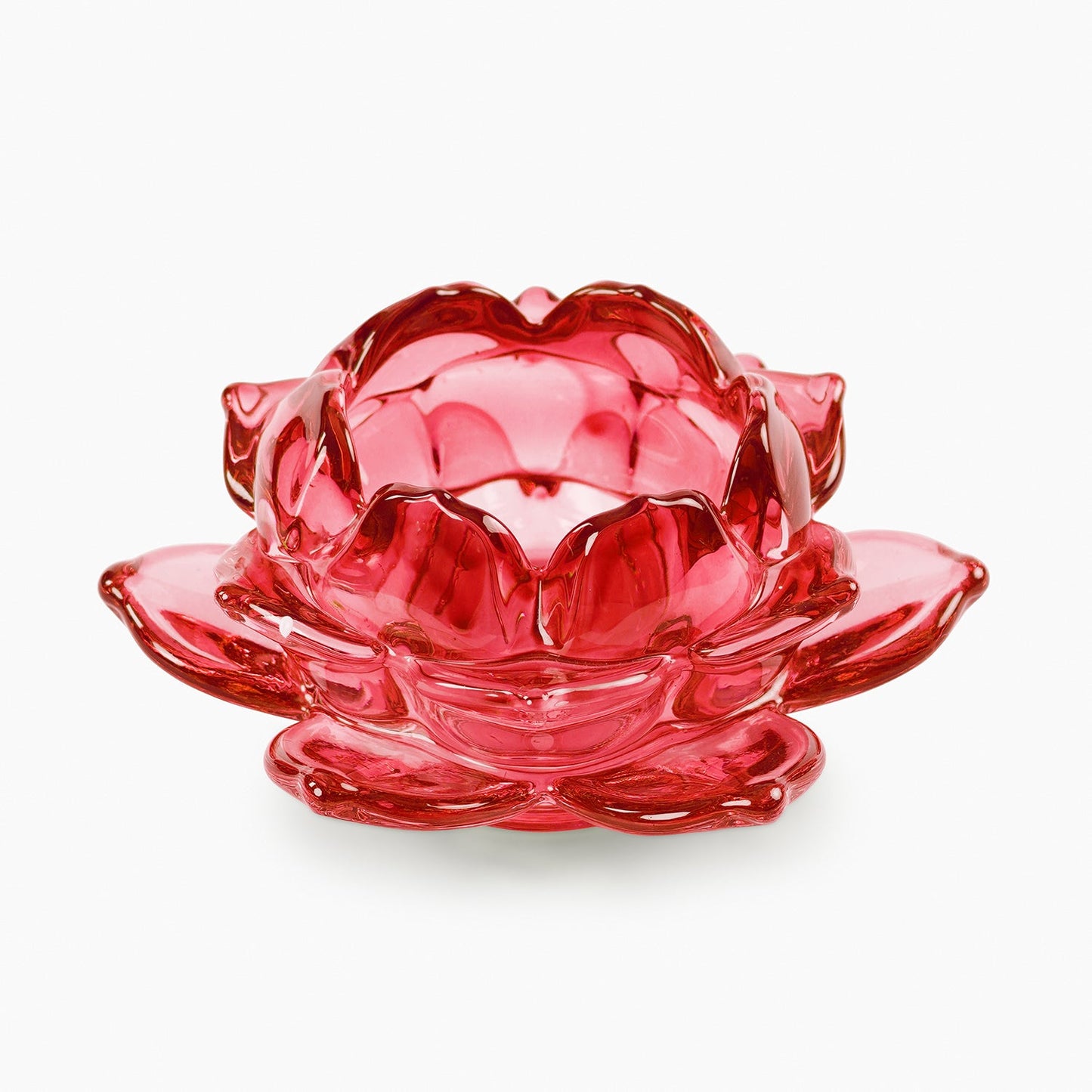 Set of 3 Red Glass Lotus Shaped Tealight Holders