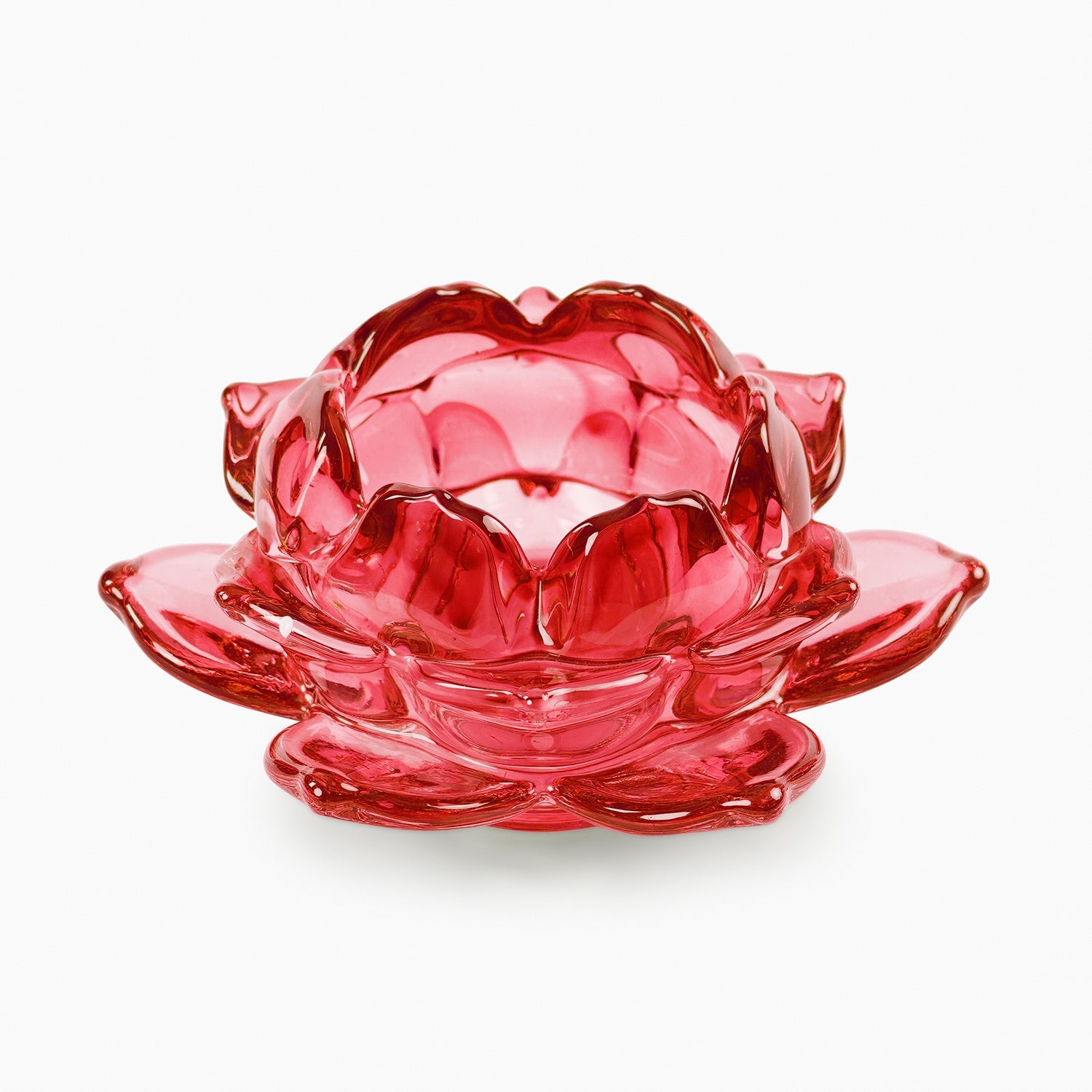 Set of 3 Red Glass Lotus Shaped Tealight Holders