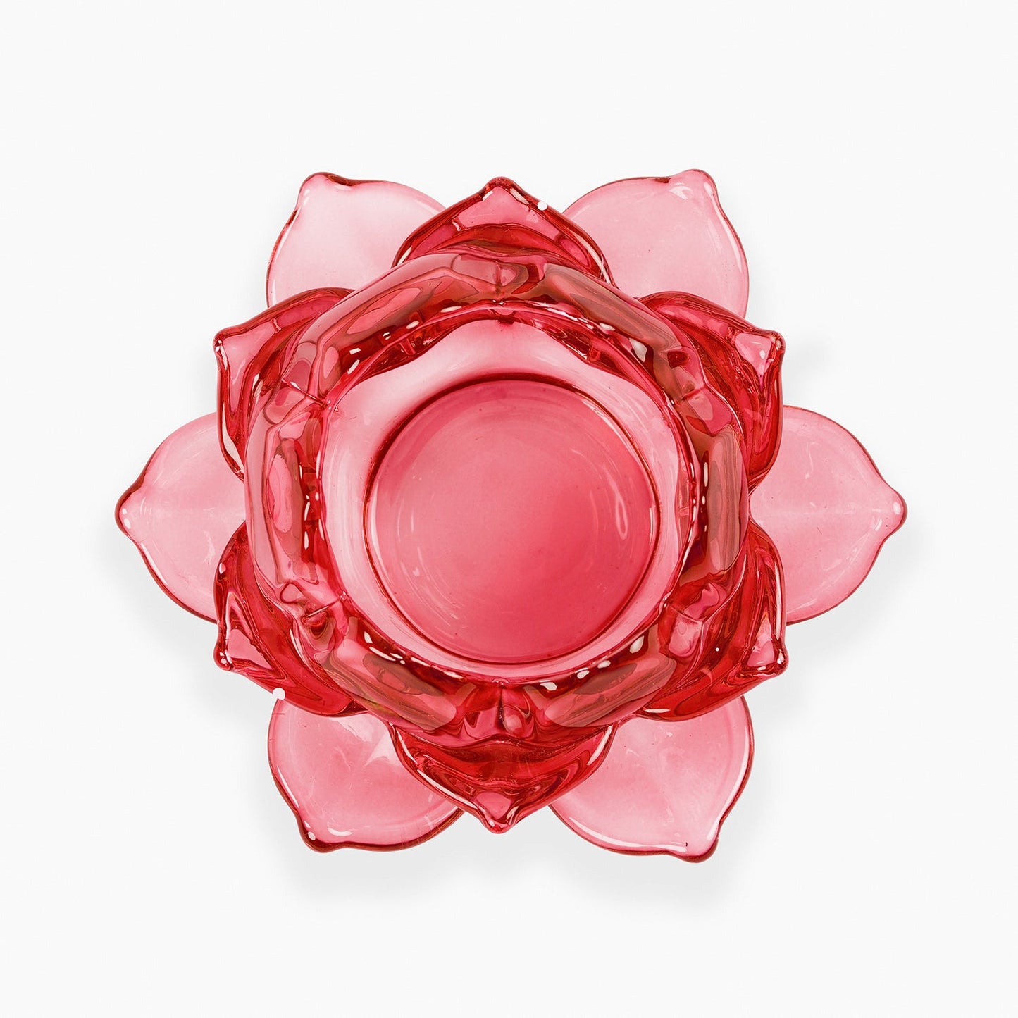 Set of 3 Red Glass Lotus Shaped Tealight Holders