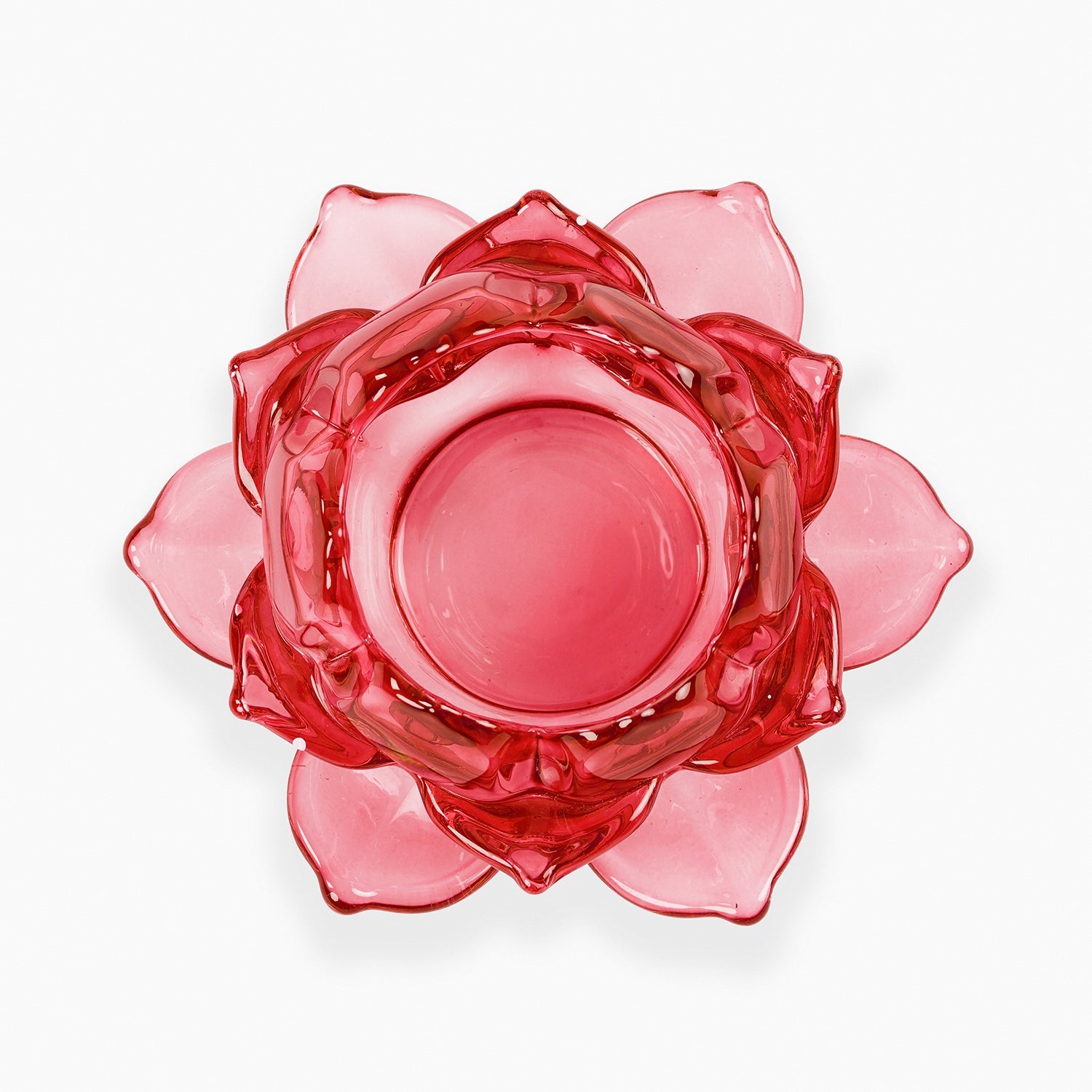 Set of 3 Red Glass Lotus Shaped Tealight Holders