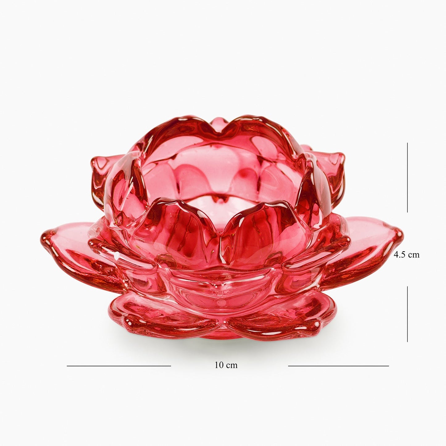 Set of 3 Red Glass Lotus Shaped Tealight Holders