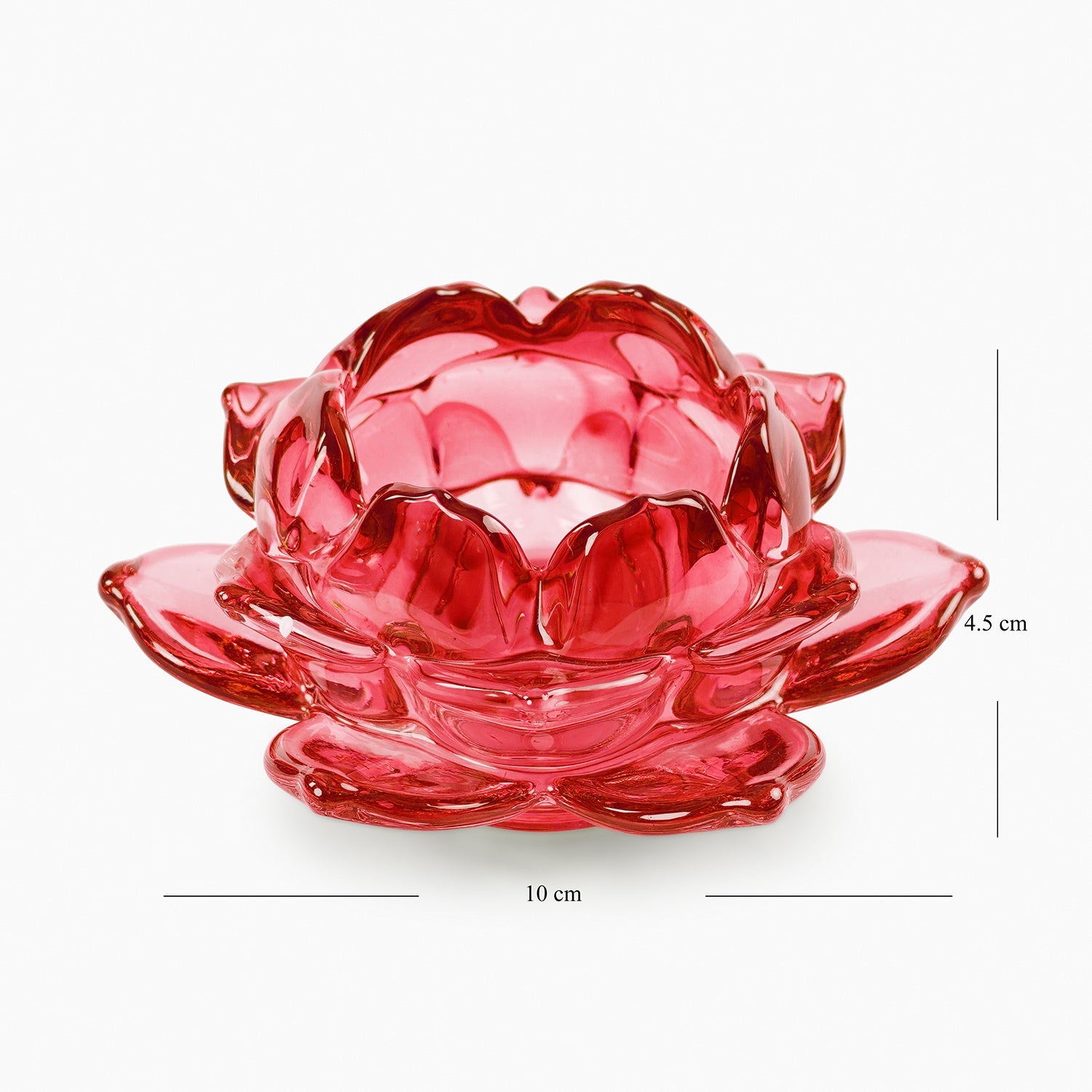 Set of 3 Red Glass Lotus Shaped Tealight Holders