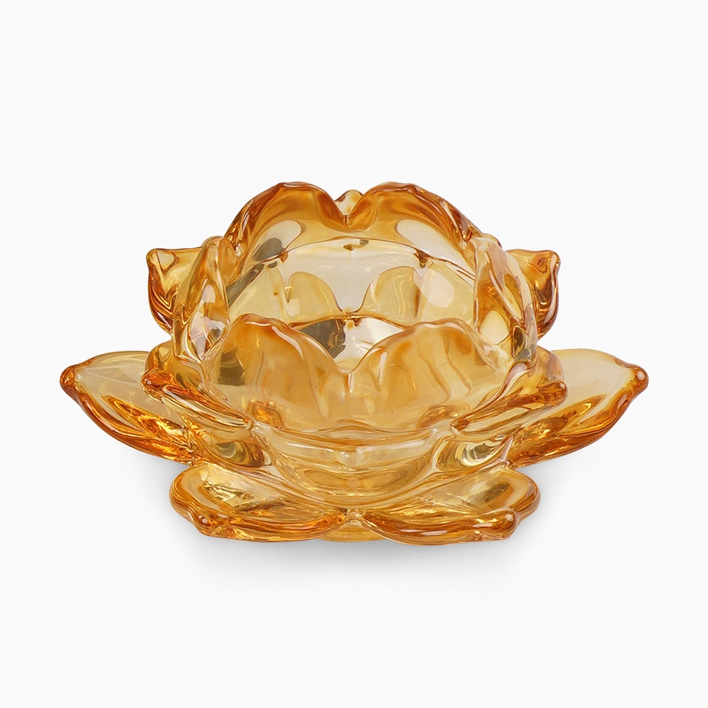 Set of 3 Light Amber Glass Lotus Shaped Tealight Holders