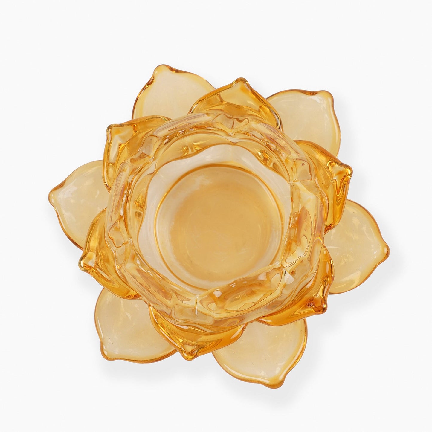 Set of 3 Light Amber Glass Lotus Shaped Tealight Holders