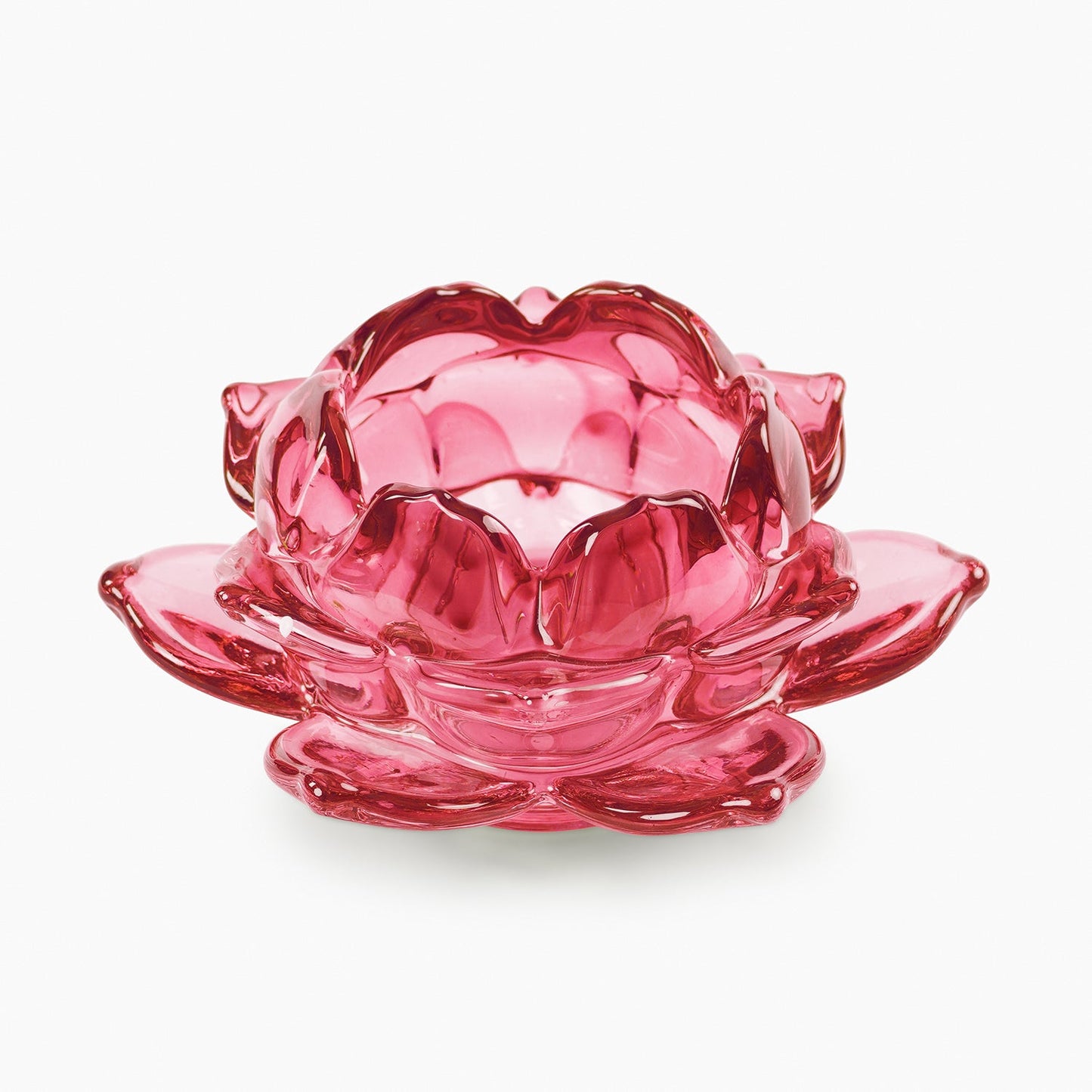 Set of 3 Pink Glass Lotus Shaped Tealight Holders
