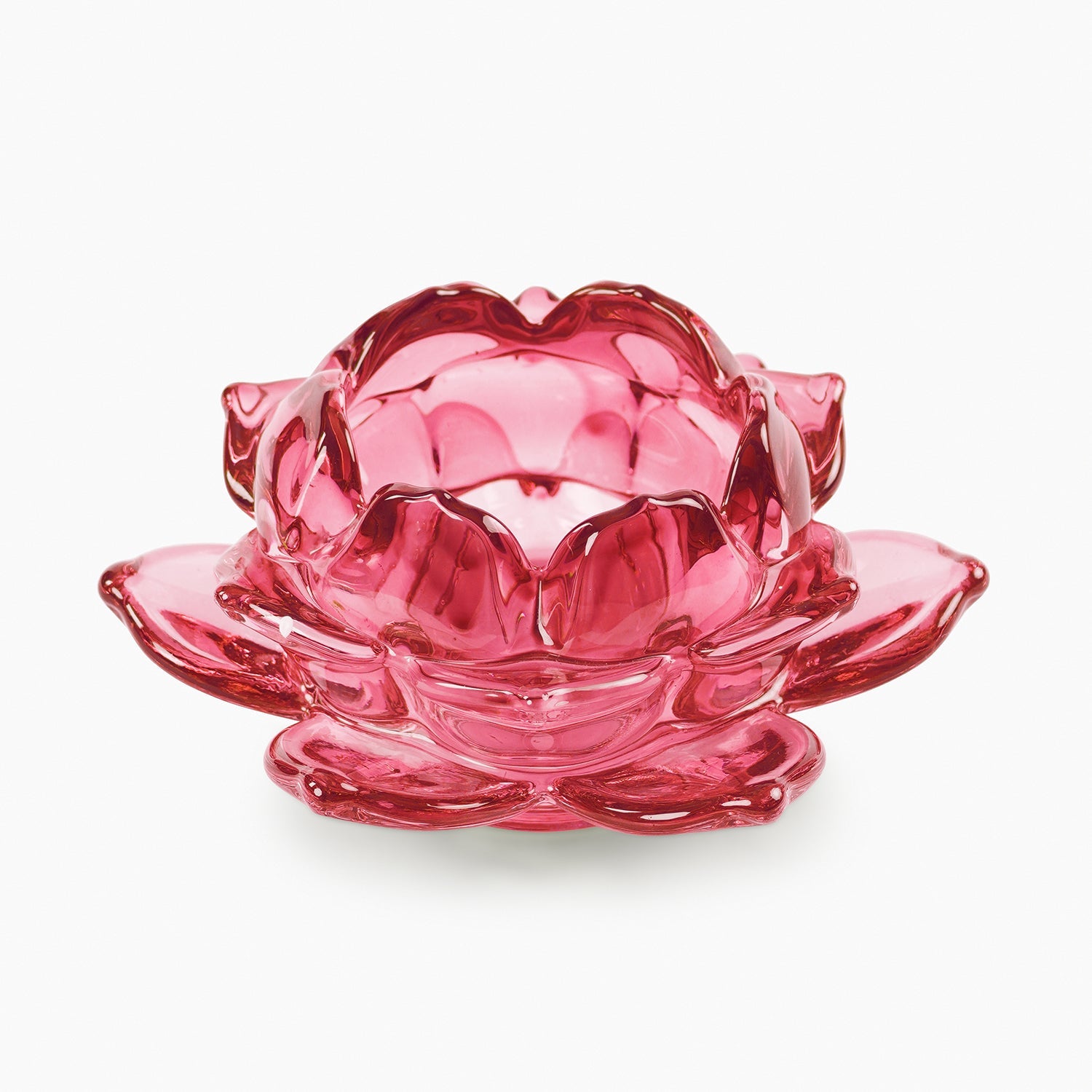 Set of 3 Pink Glass Lotus Shaped Tealight Holders