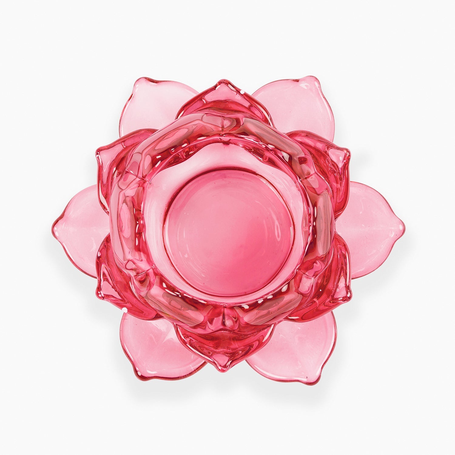 Set of 3 Pink Glass Lotus Shaped Tealight Holders