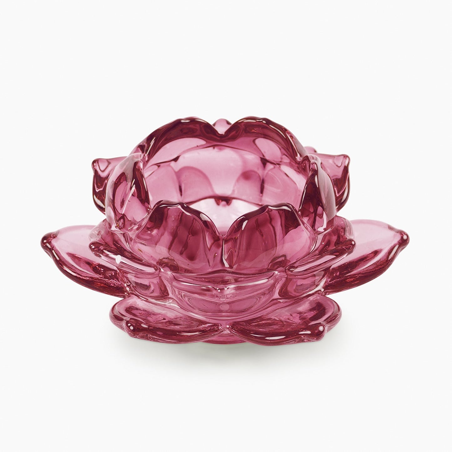 Set of 3 Rose Coloured Glass Lotus Shaped Tealight Holders