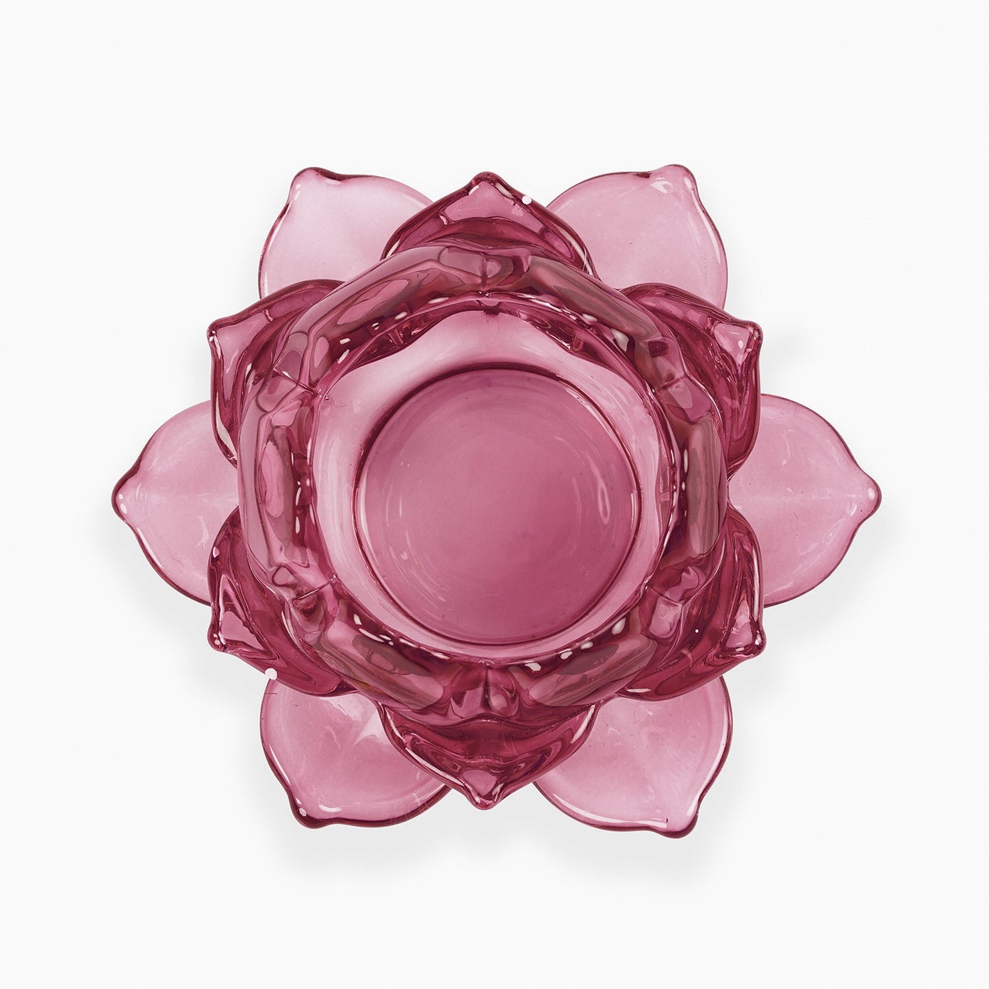 Set of 3 Rose Coloured Glass Lotus Shaped Tealight Holders
