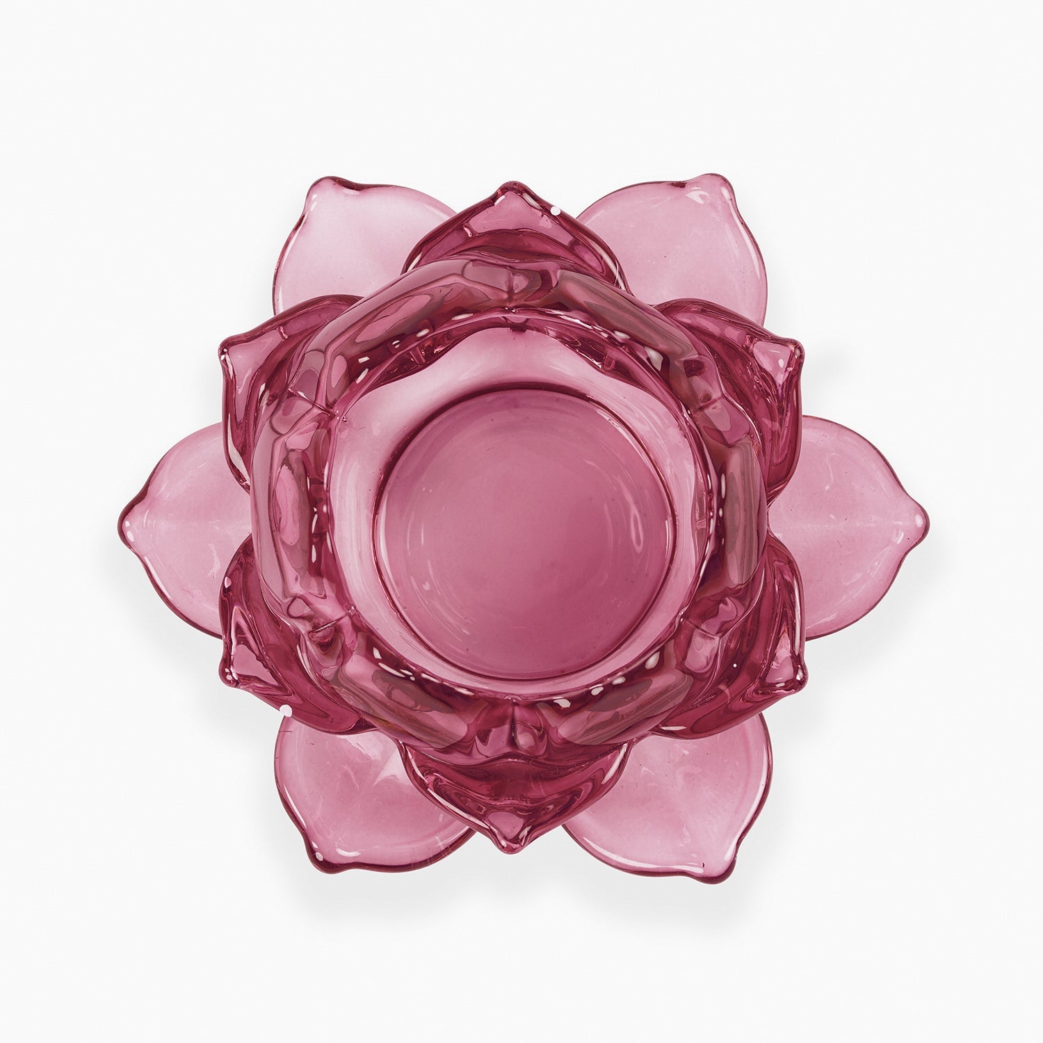 Set of 3 Rose Coloured Glass Lotus Shaped Tealight Holders