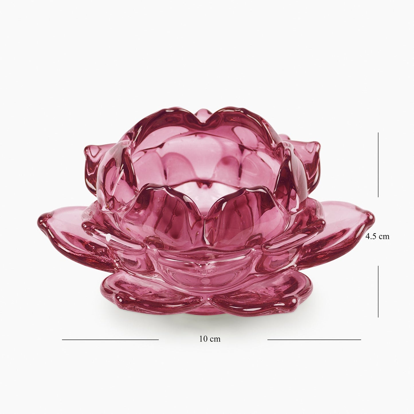 Set of 3 Rose Coloured Glass Lotus Shaped Tealight Holders