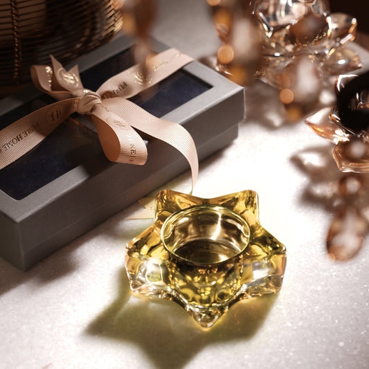Set of 2 Amber Glass Star Shaped Tealight Holders