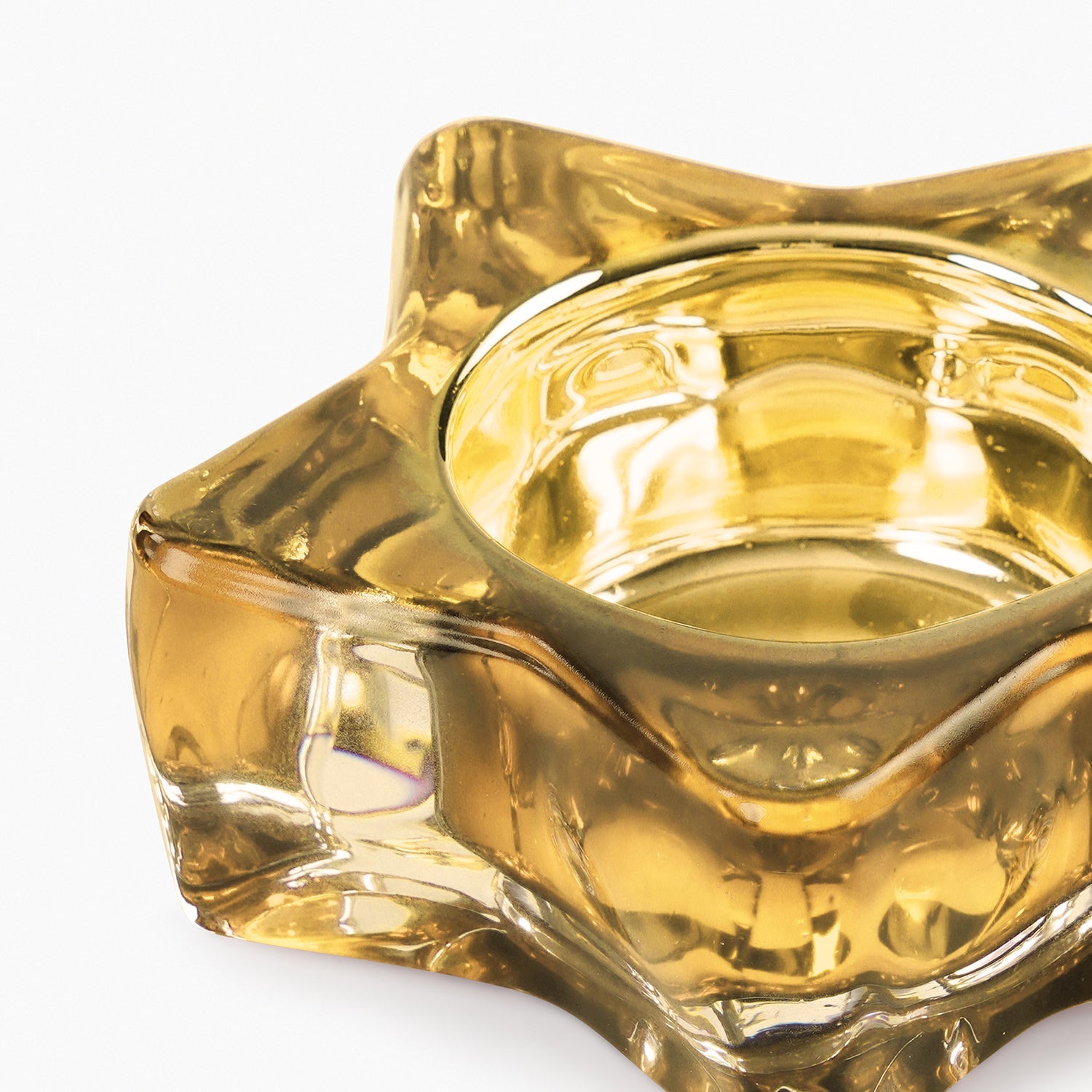 Set of 2 Amber Glass Star Shaped Tealight Holders