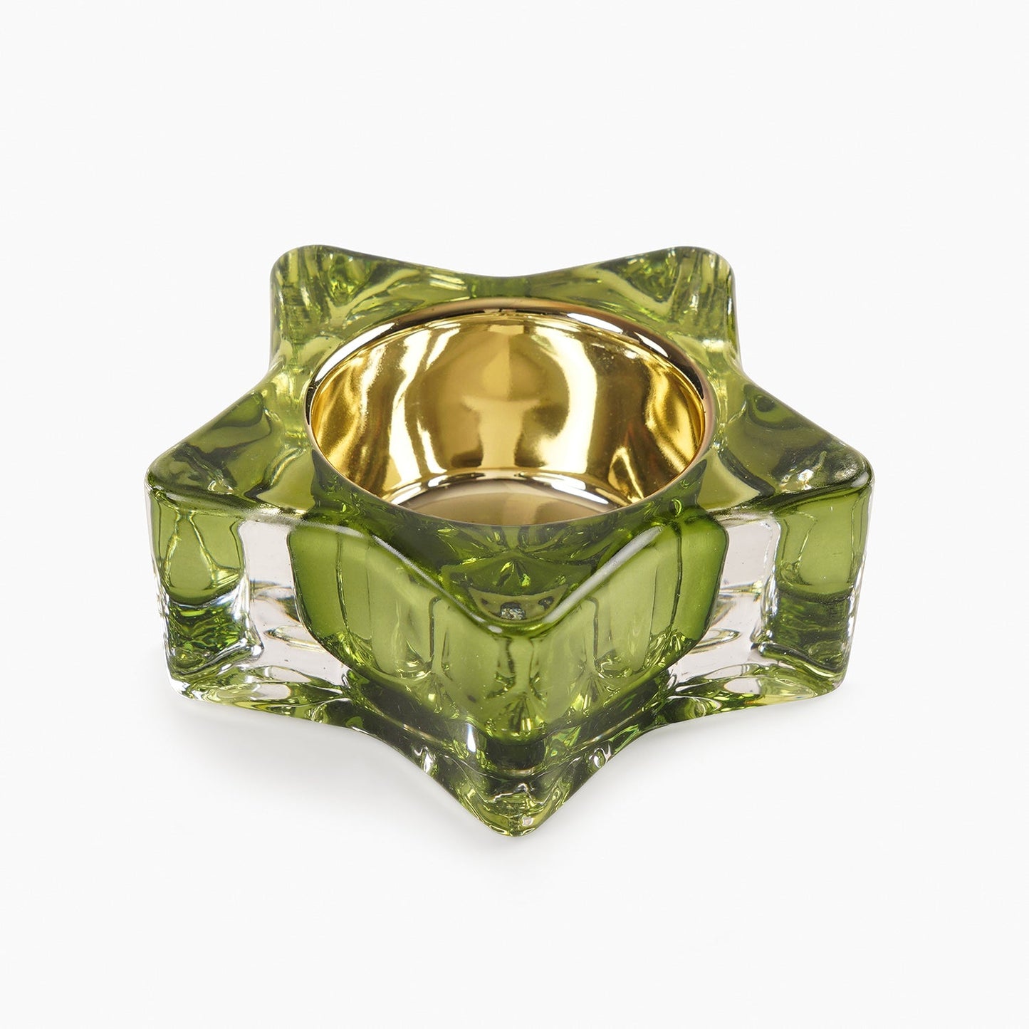 Set of 2 Green Glass Star Shaped Tealight Holders