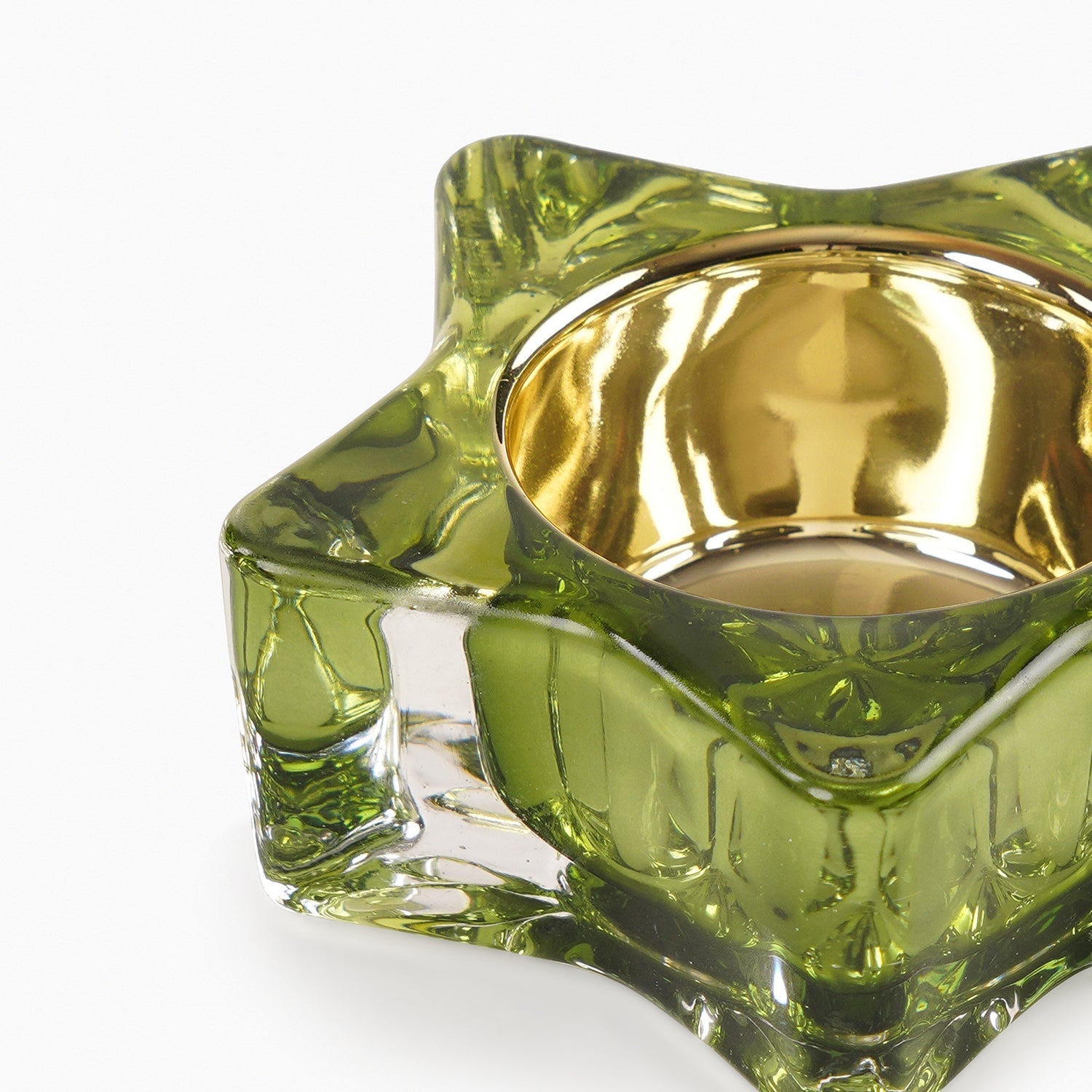 Set of 2 Green Glass Star Shaped Tealight Holders
