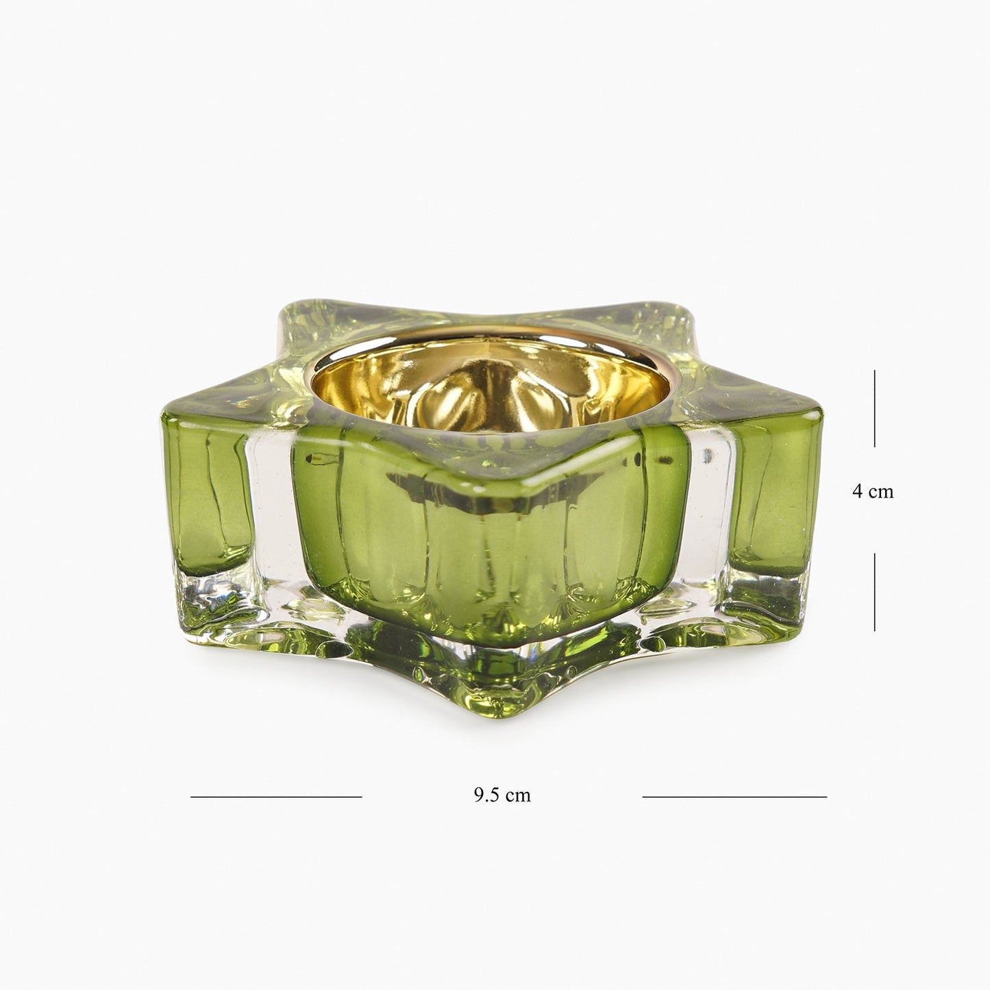 Set of 2 Green Glass Star Shaped Tealight Holders