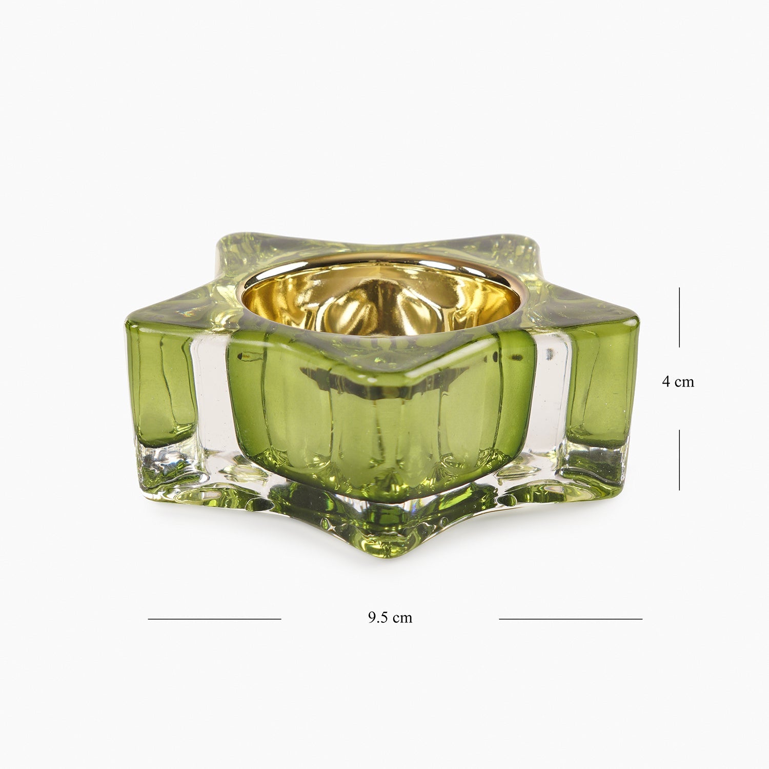 Set of 2 Green Glass Star Shaped Tealight Holders