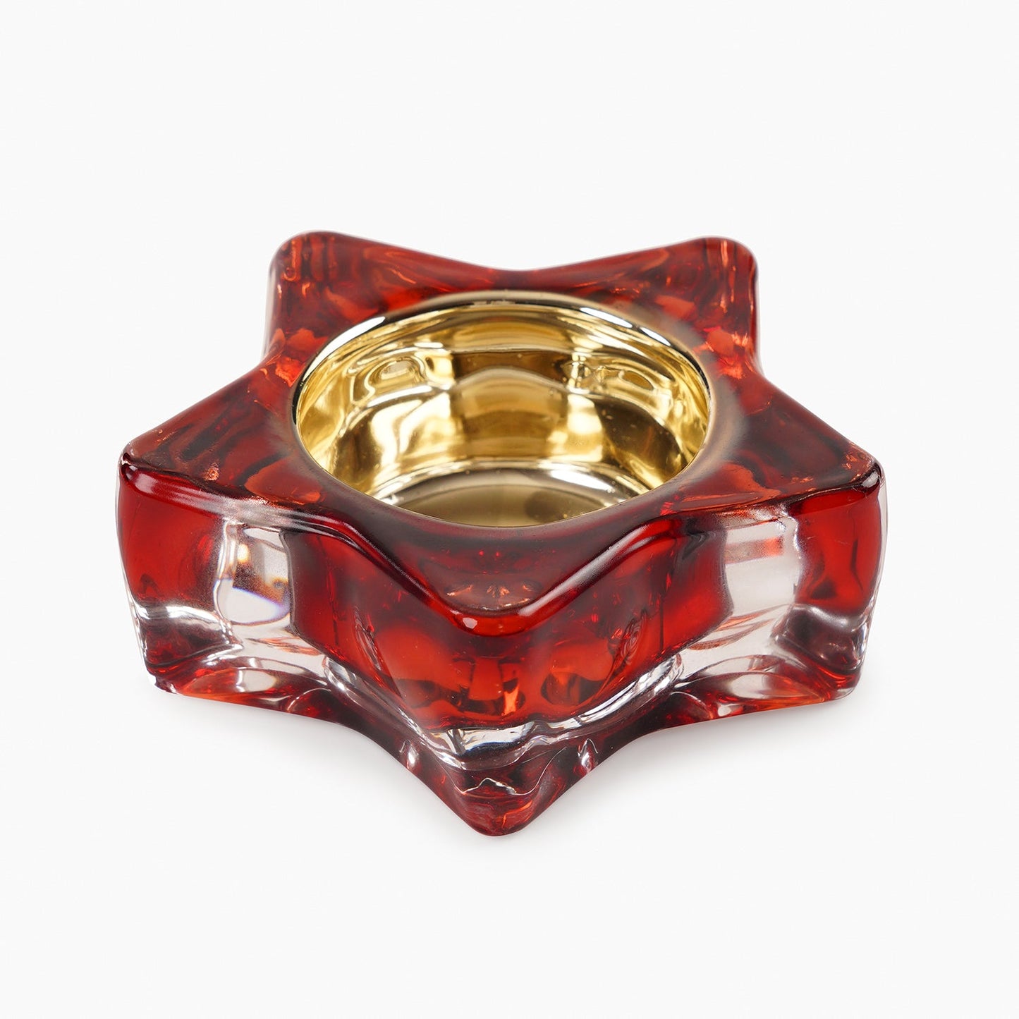 Set of 2 Red Glass Star Shaped Tealight Holders