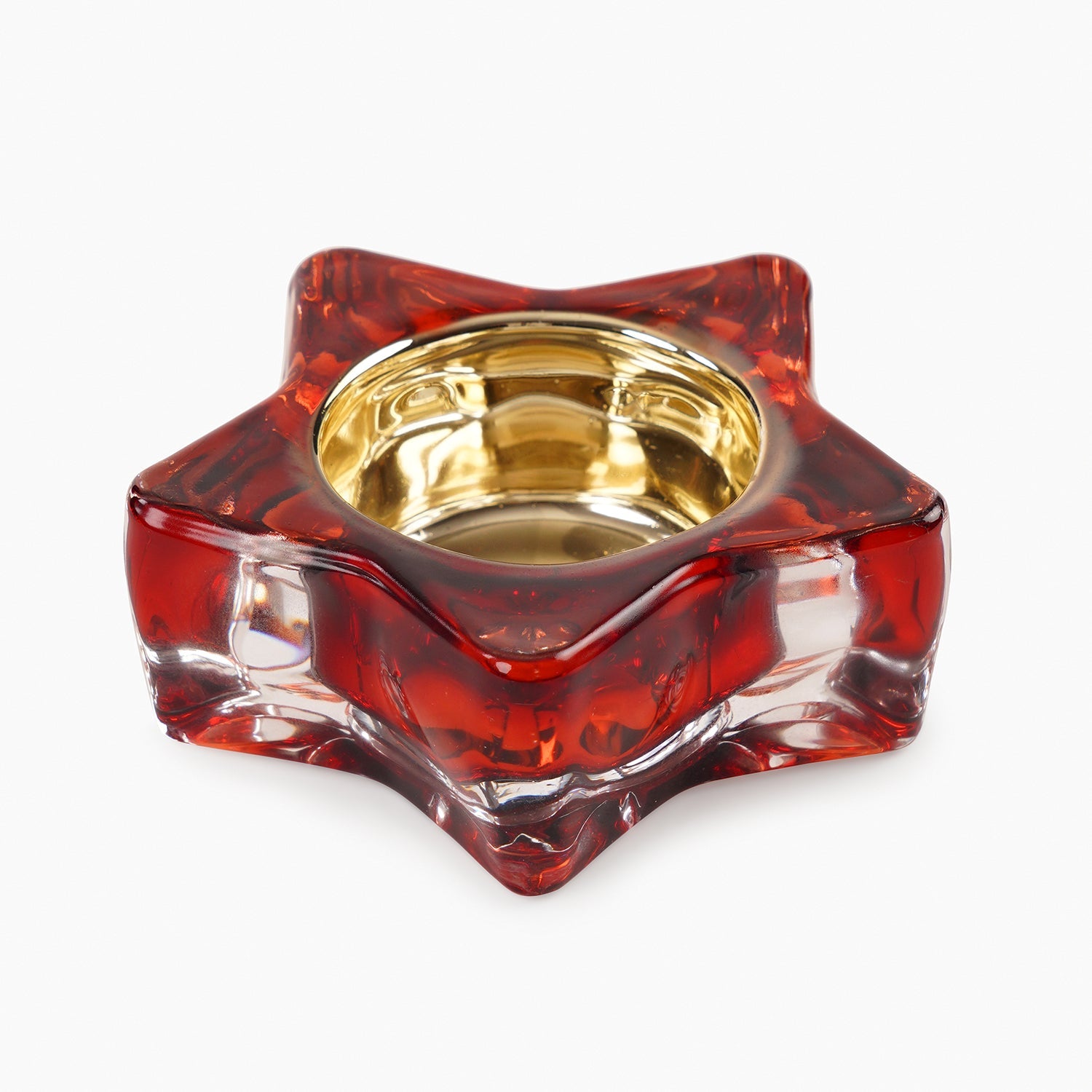 Set of 2 Red Glass Star Shaped Tealight Holders