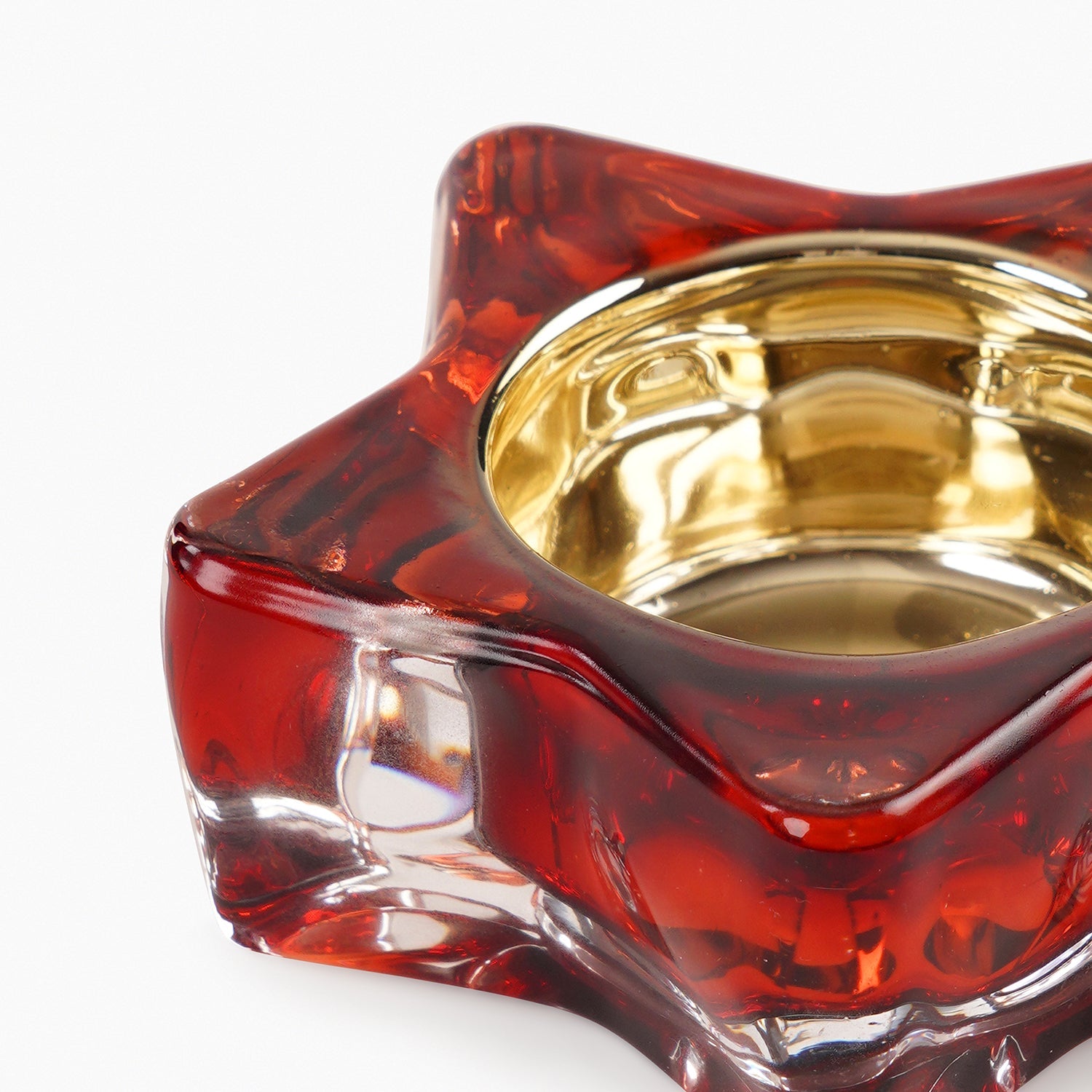 Set of 2 Red Glass Star Shaped Tealight Holders