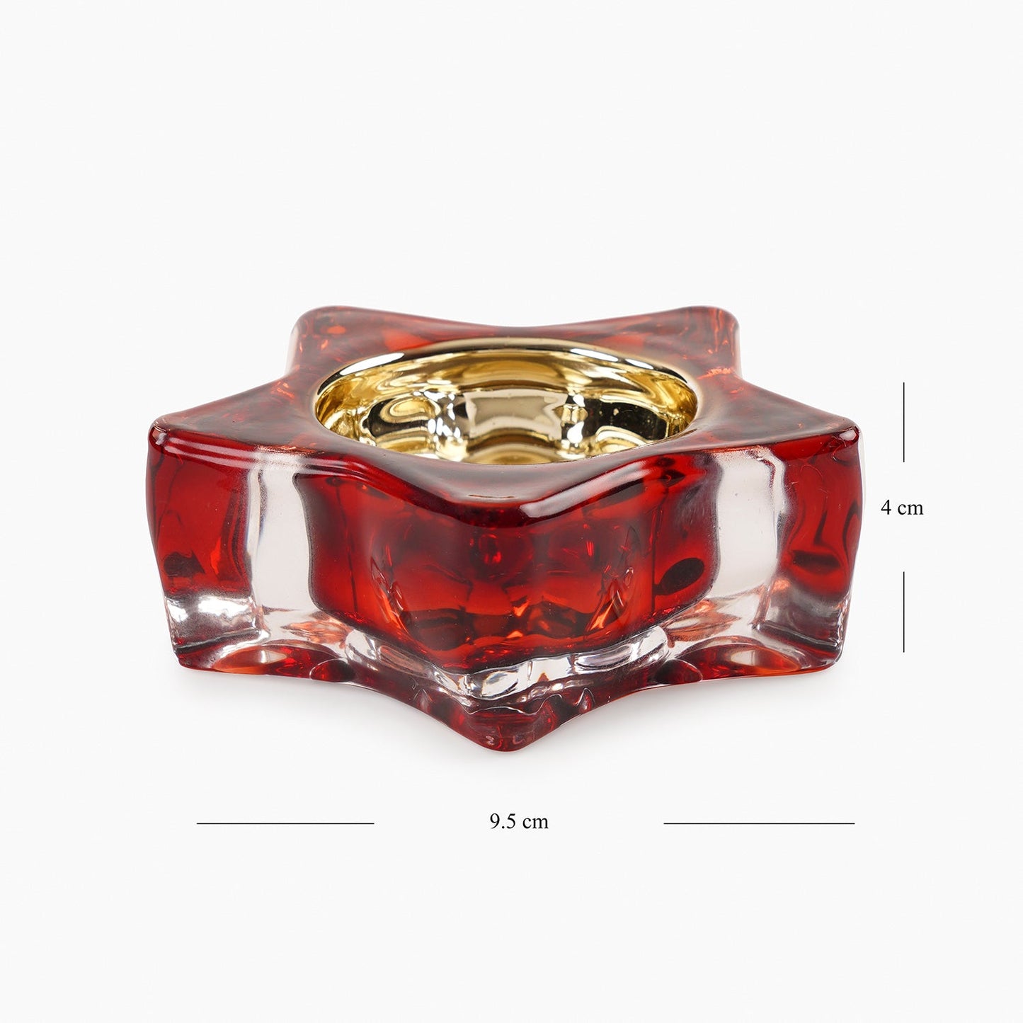 Set of 2 Red Glass Star Shaped Tealight Holders