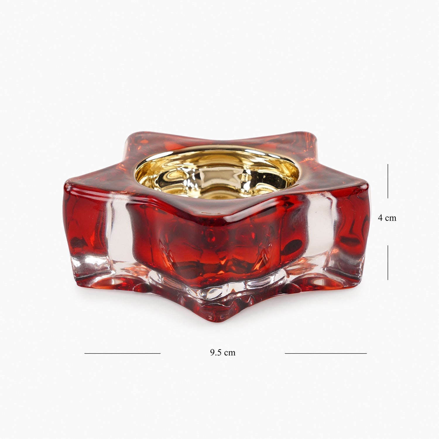 Set of 2 Red Glass Star Shaped Tealight Holders