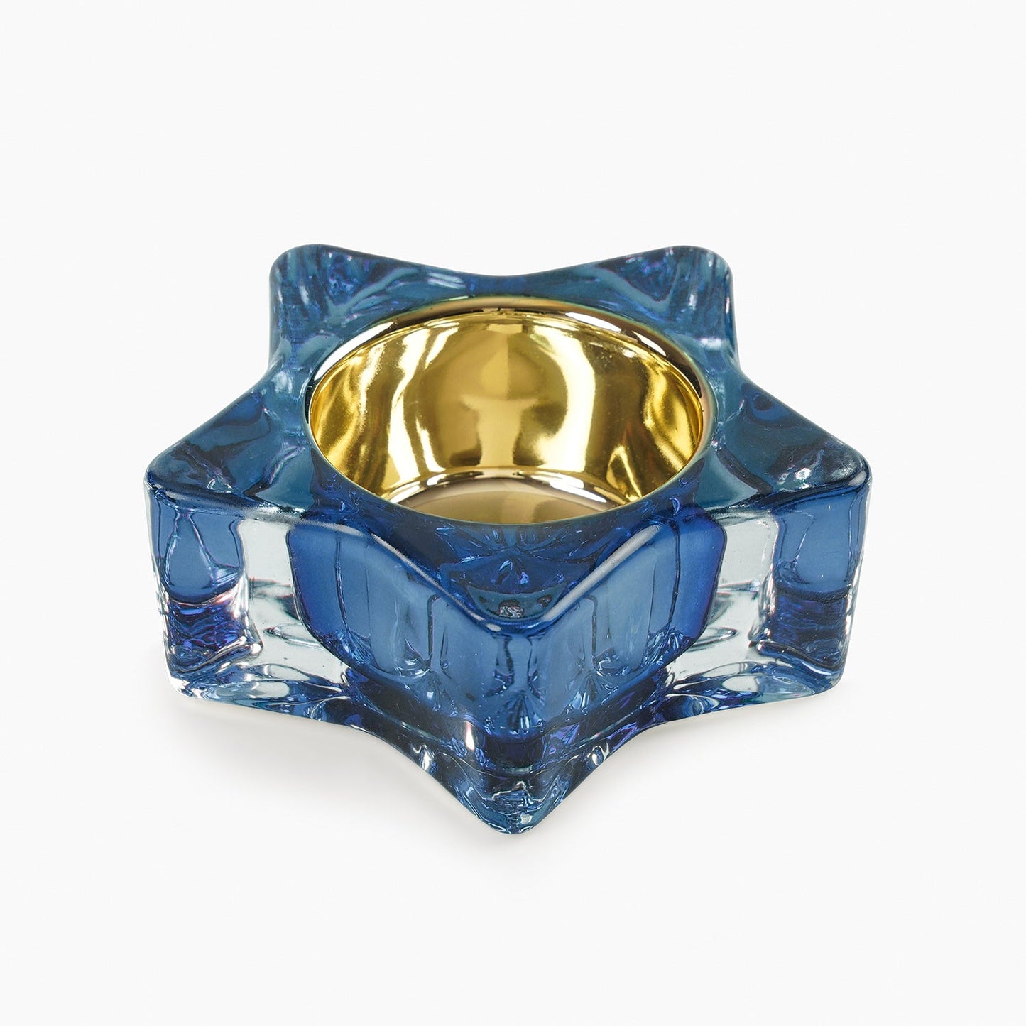 Set of 2 Blue Glass Star Shaped Tealight Holders