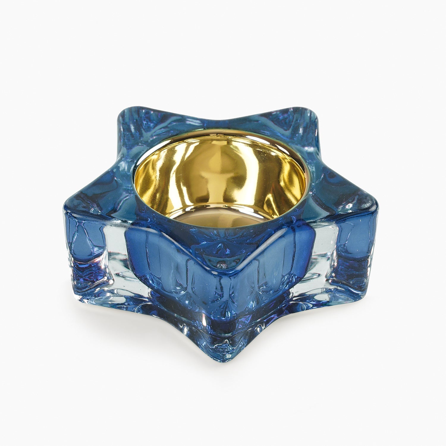 Set of 2 Blue Glass Star Shaped Tealight Holders