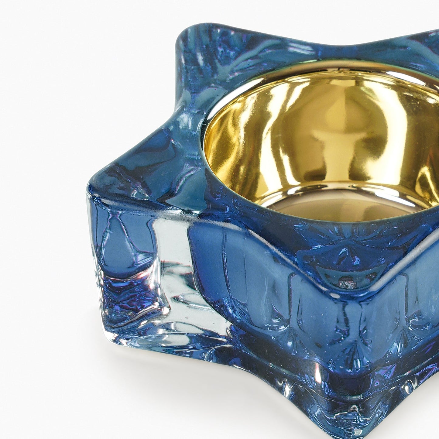 Set of 2 Blue Glass Star Shaped Tealight Holders