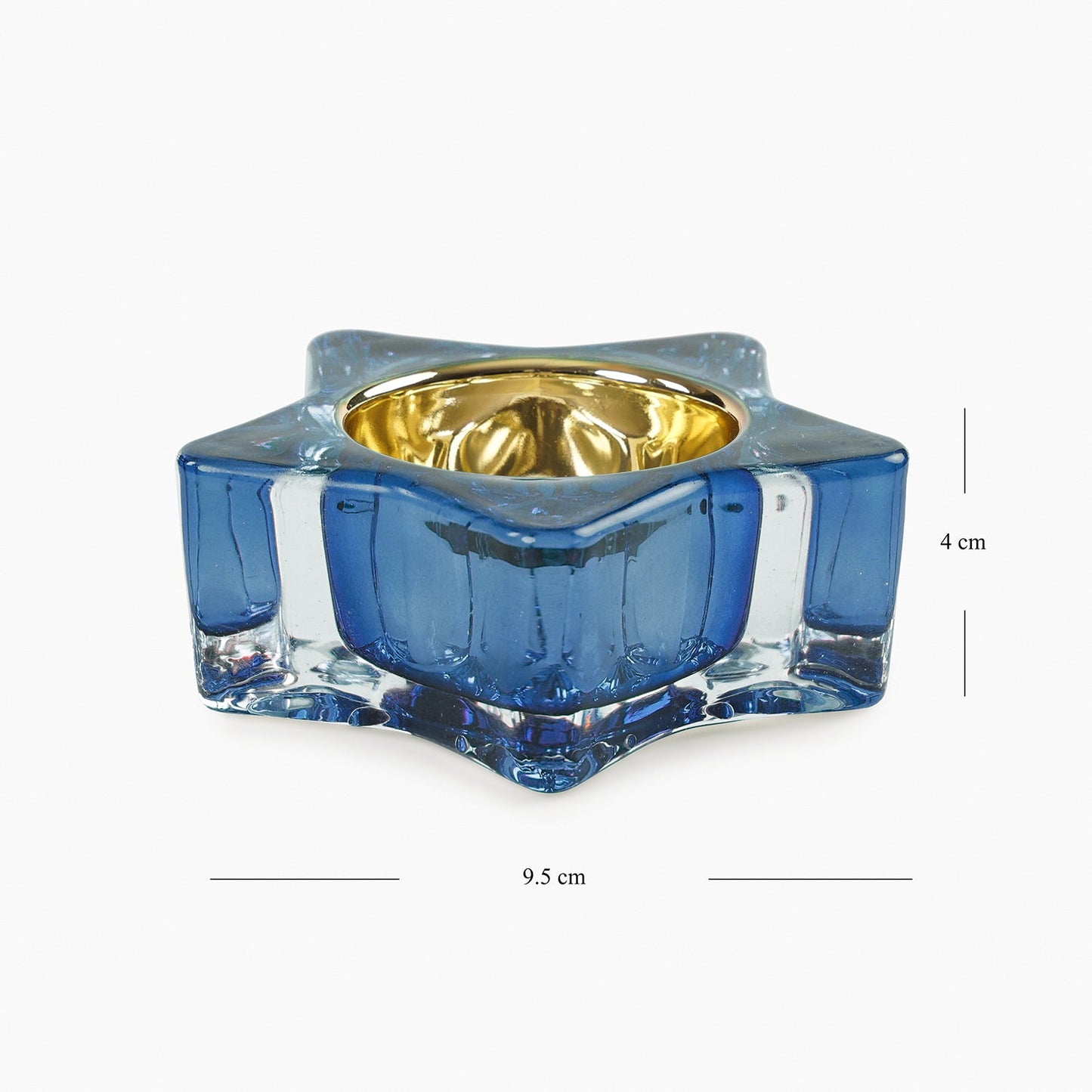 Set of 2 Blue Glass Star Shaped Tealight Holders