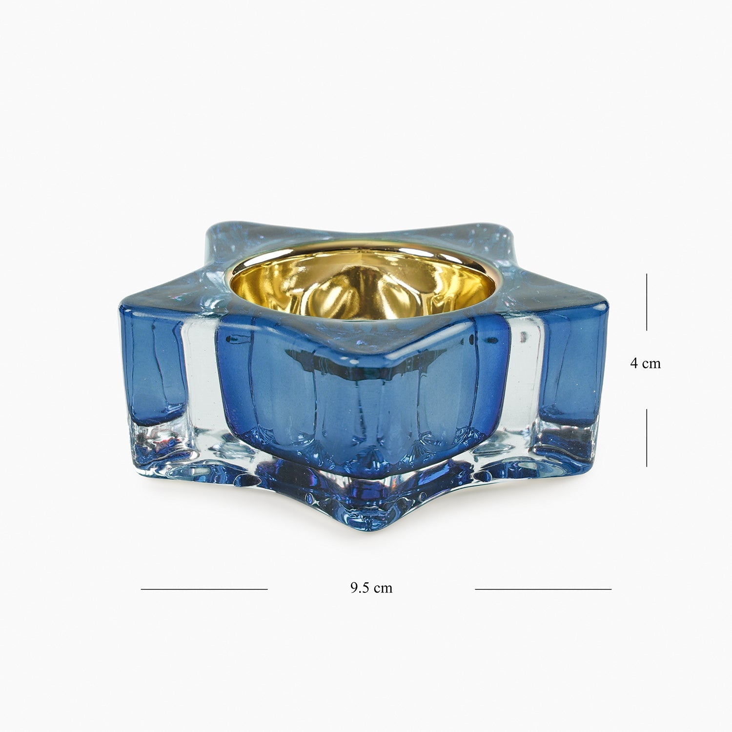 Set of 2 Blue Glass Star Shaped Tealight Holders