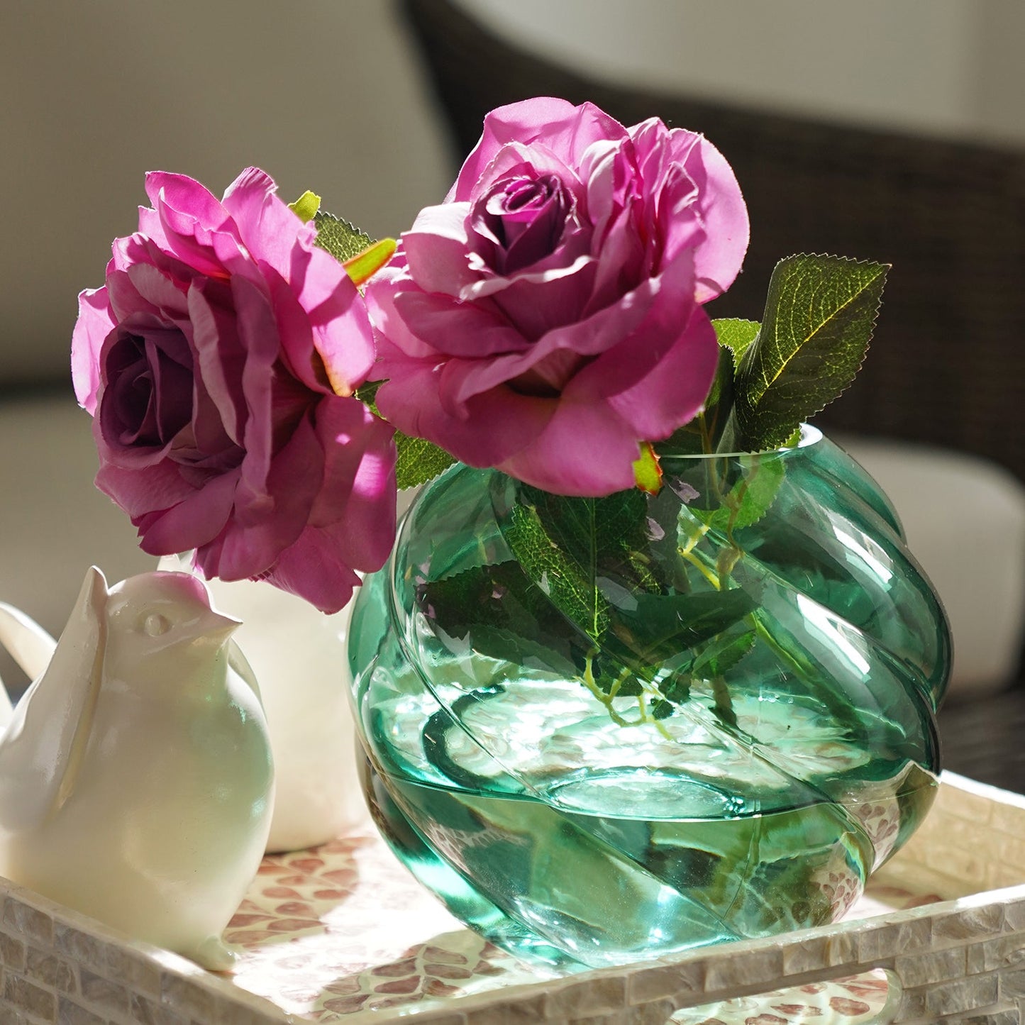 Green Swirl Texture Glass Vase