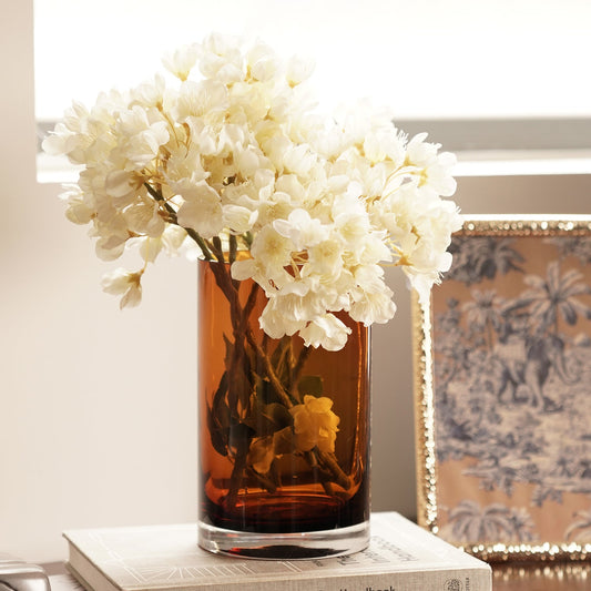 Dark Brown Cylindrical Straight Glass Vase - Small