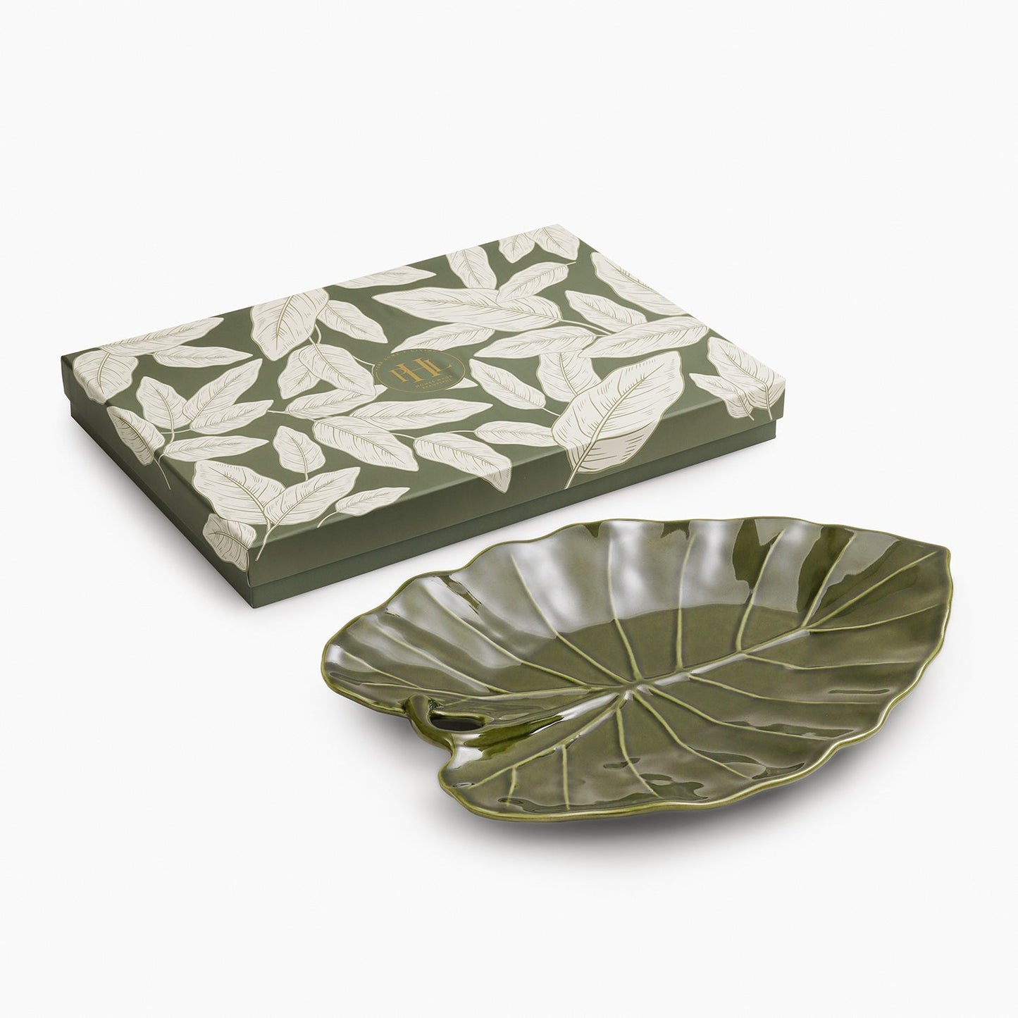 Green Saggitate Leaf Shaped Ceramic Platter
