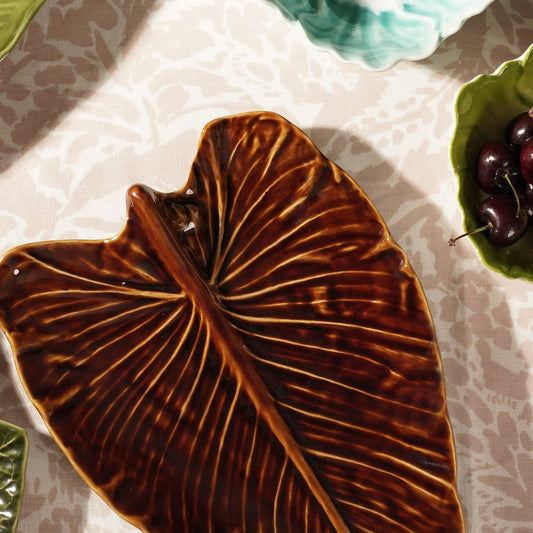 Brown Sunflower Leaf Shaped Ceramic Platter