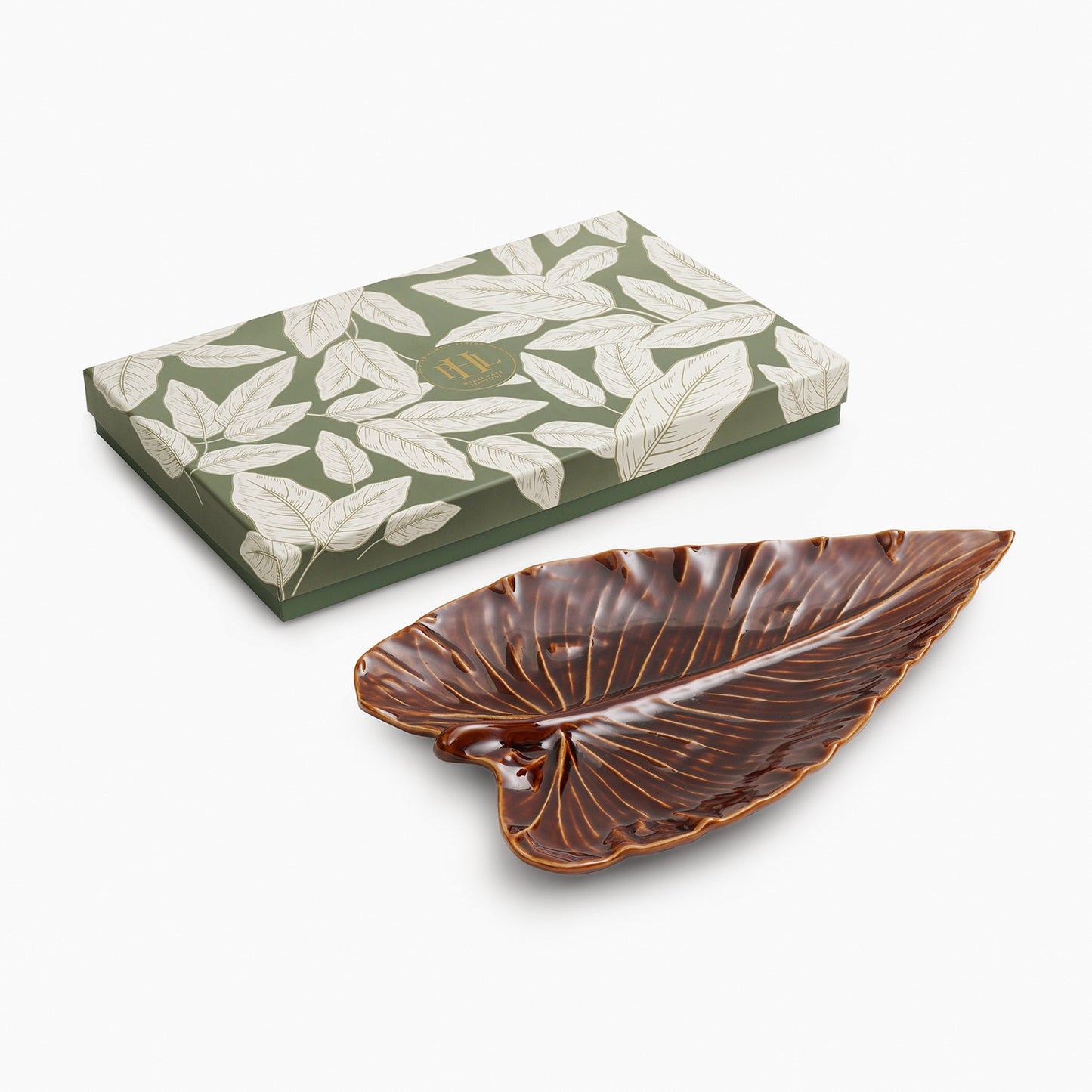 Brown Sunflower Leaf Shaped Ceramic Platter