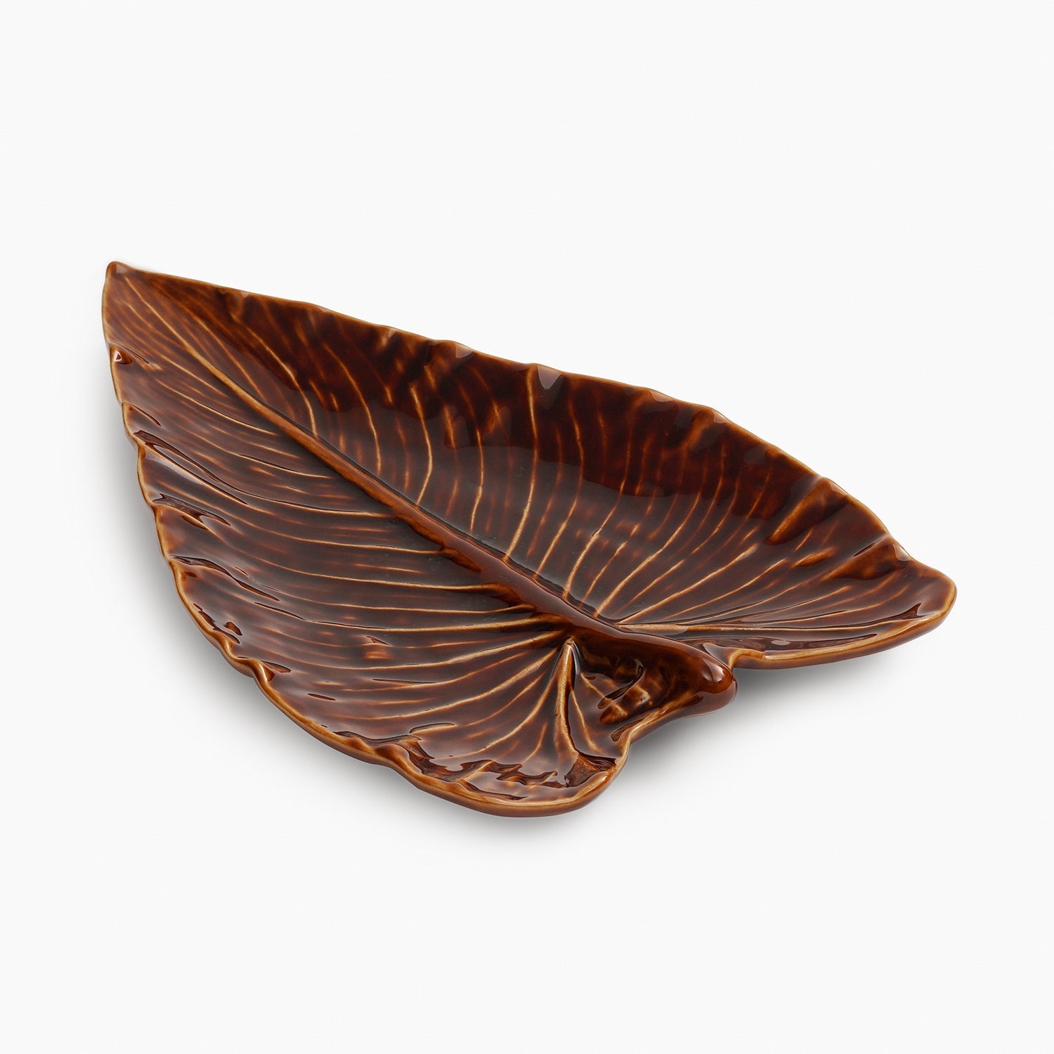 Brown Sunflower Leaf Shaped Ceramic Platter