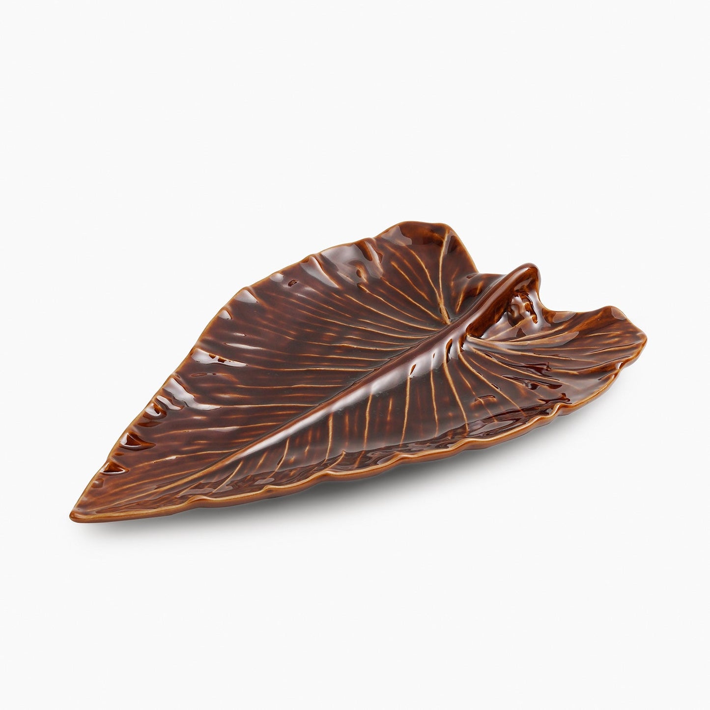 Brown Sunflower Leaf Shaped Ceramic Platter