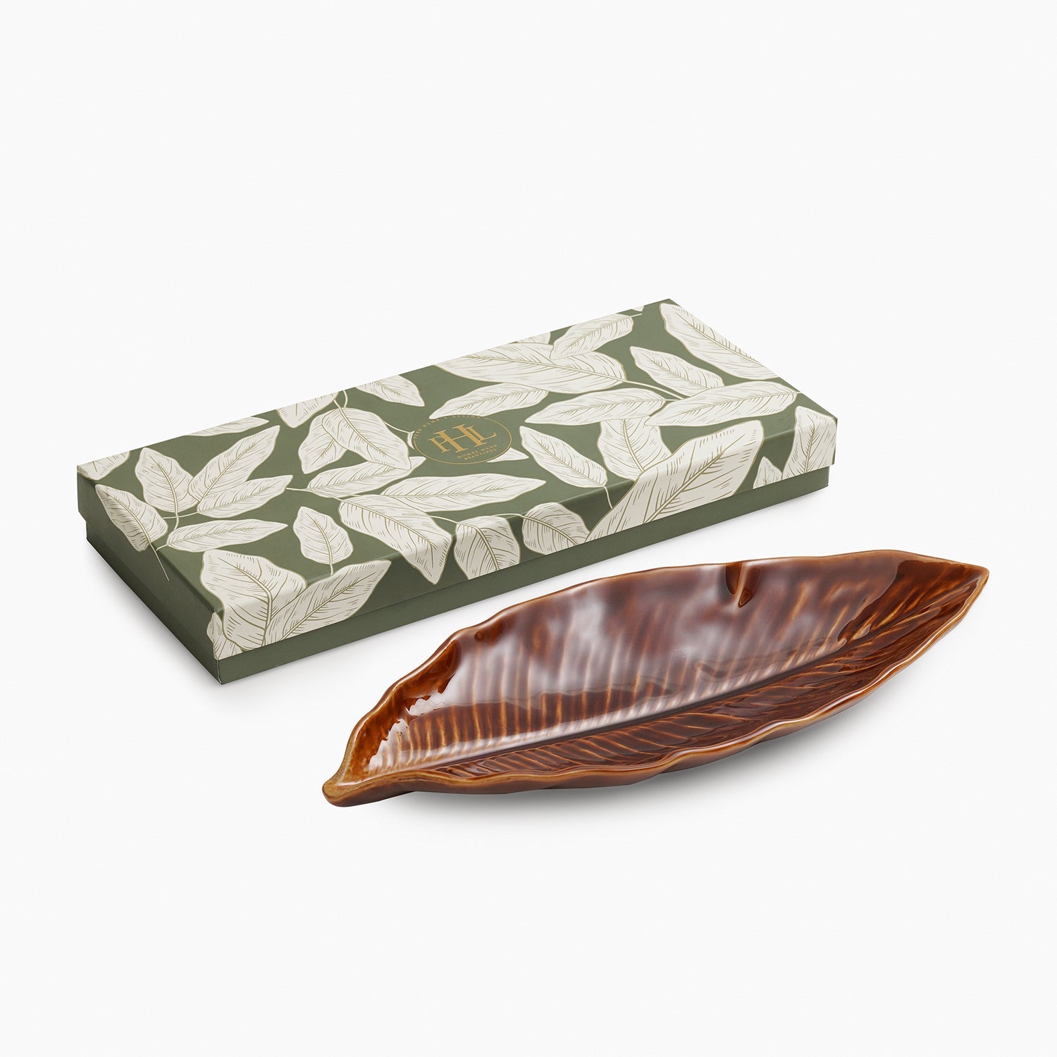Brown Willow Leaf Shaped Ceramic Platter