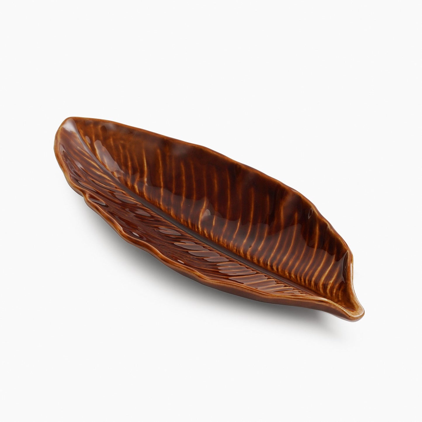 Brown Willow Leaf Shaped Ceramic Platter